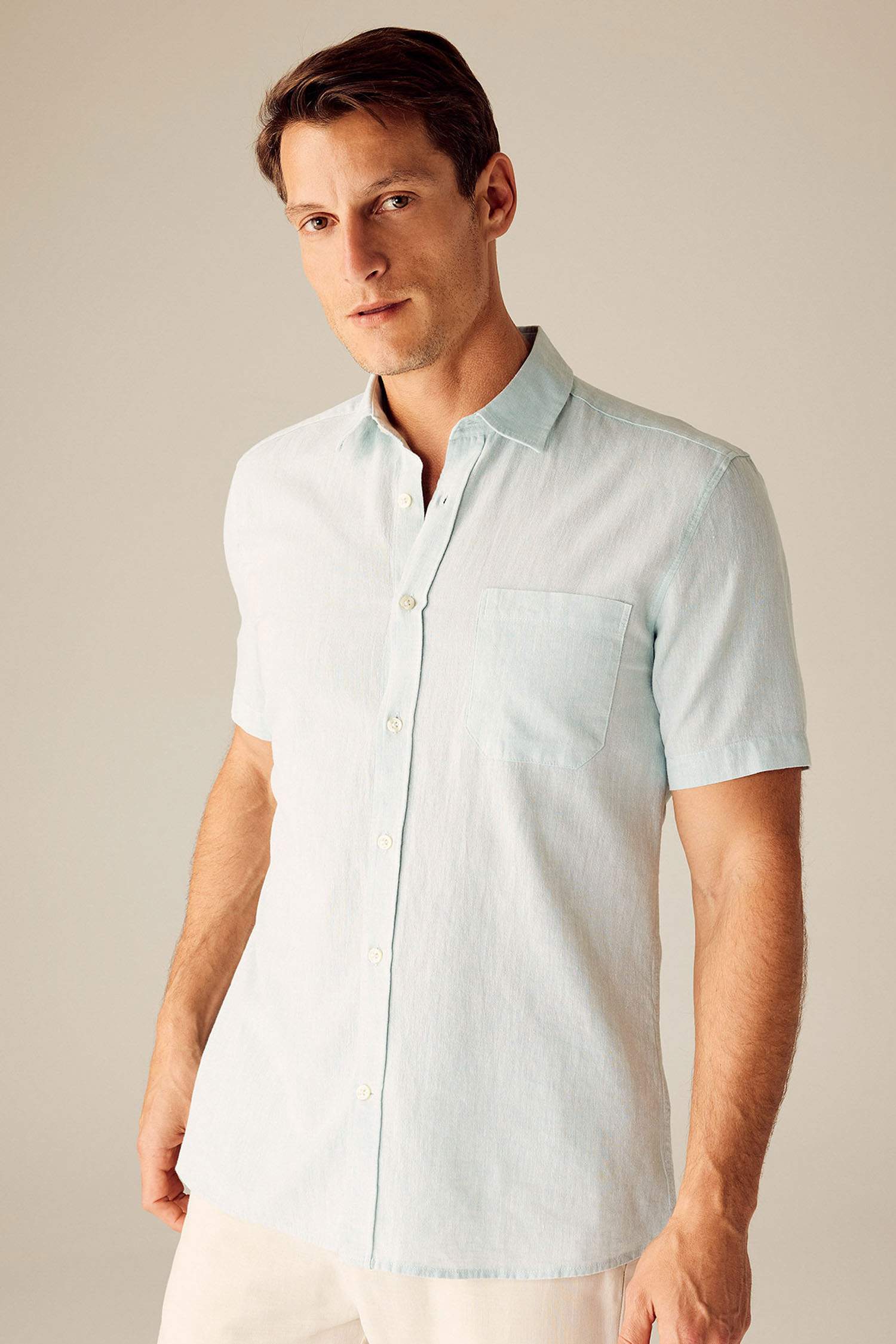 قميص بولو كتاني نص كم قصة عادية