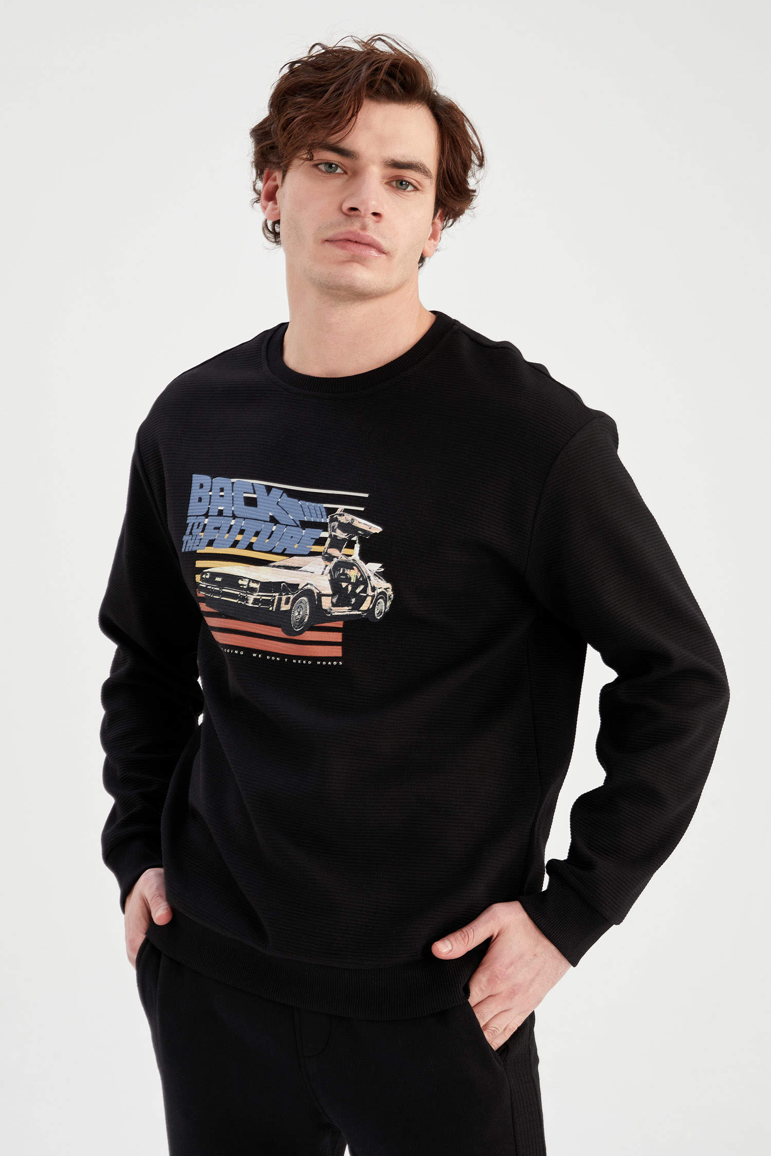 Defacto Back to the Future Relax Fit Bisiklet Yaka Sweatshirt. 1