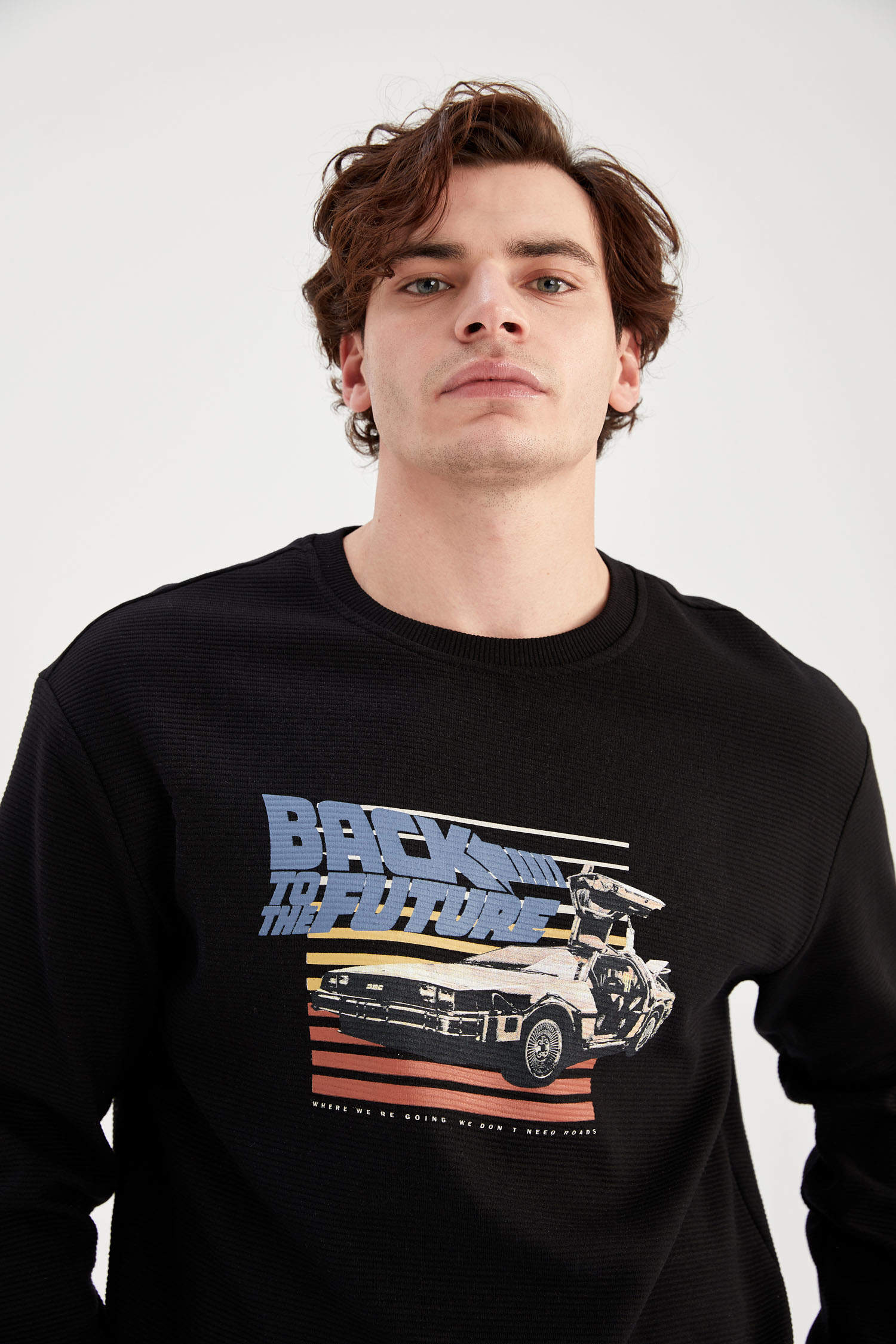 Defacto Back to the Future Relax Fit Bisiklet Yaka Sweatshirt. 4