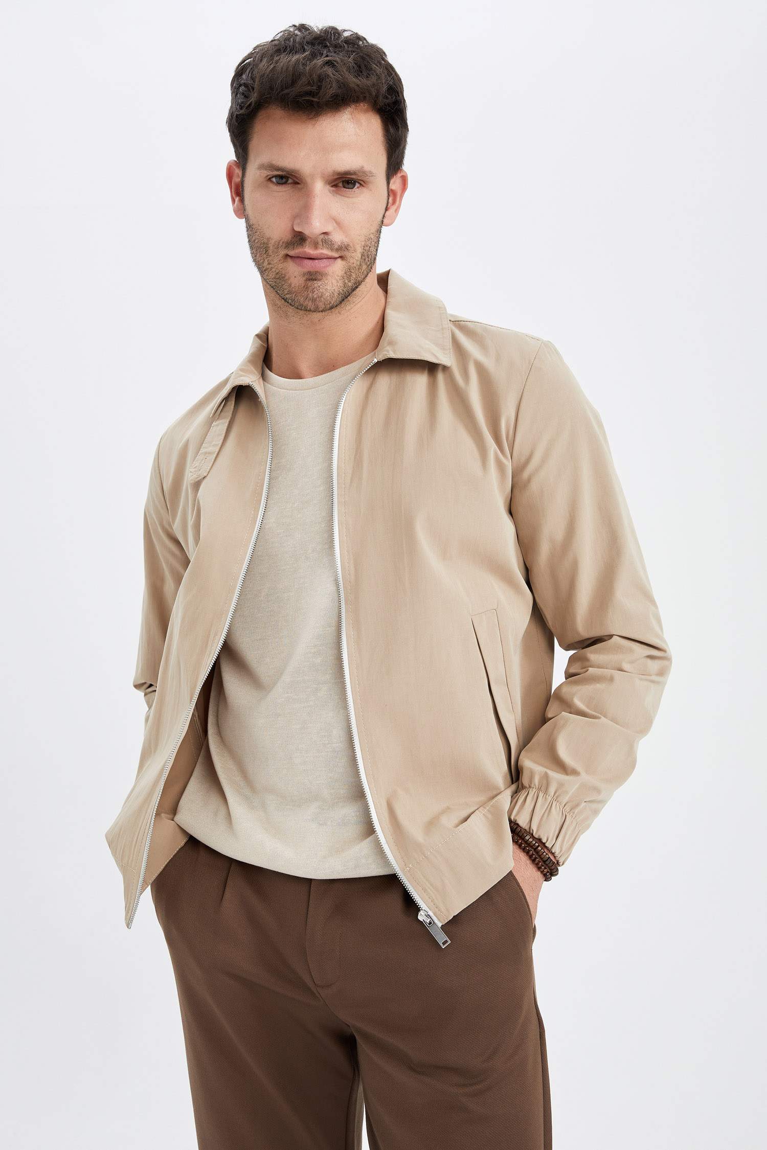 Regular Fit Polo Yaka Fermuar Kapamalı Mevsimlik İnce Mont Ceket