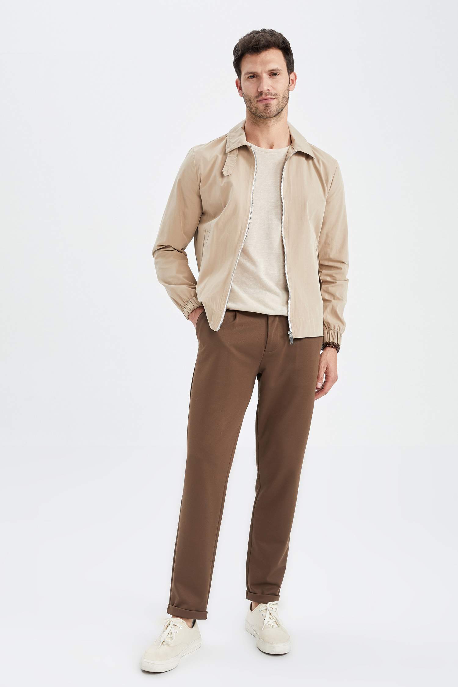 Regular Fit Polo Yaka Fermuar Kapamalı Mevsimlik İnce Mont Ceket