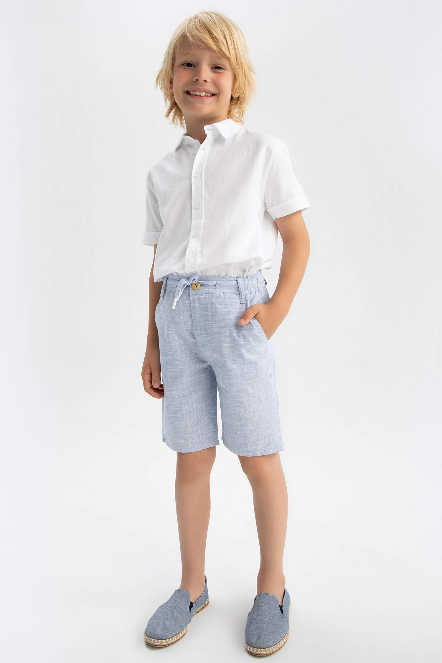 Blue Boys & Teens Boy Tie Waist Mini Bermuda Shorts 2453098 | DeFacto
