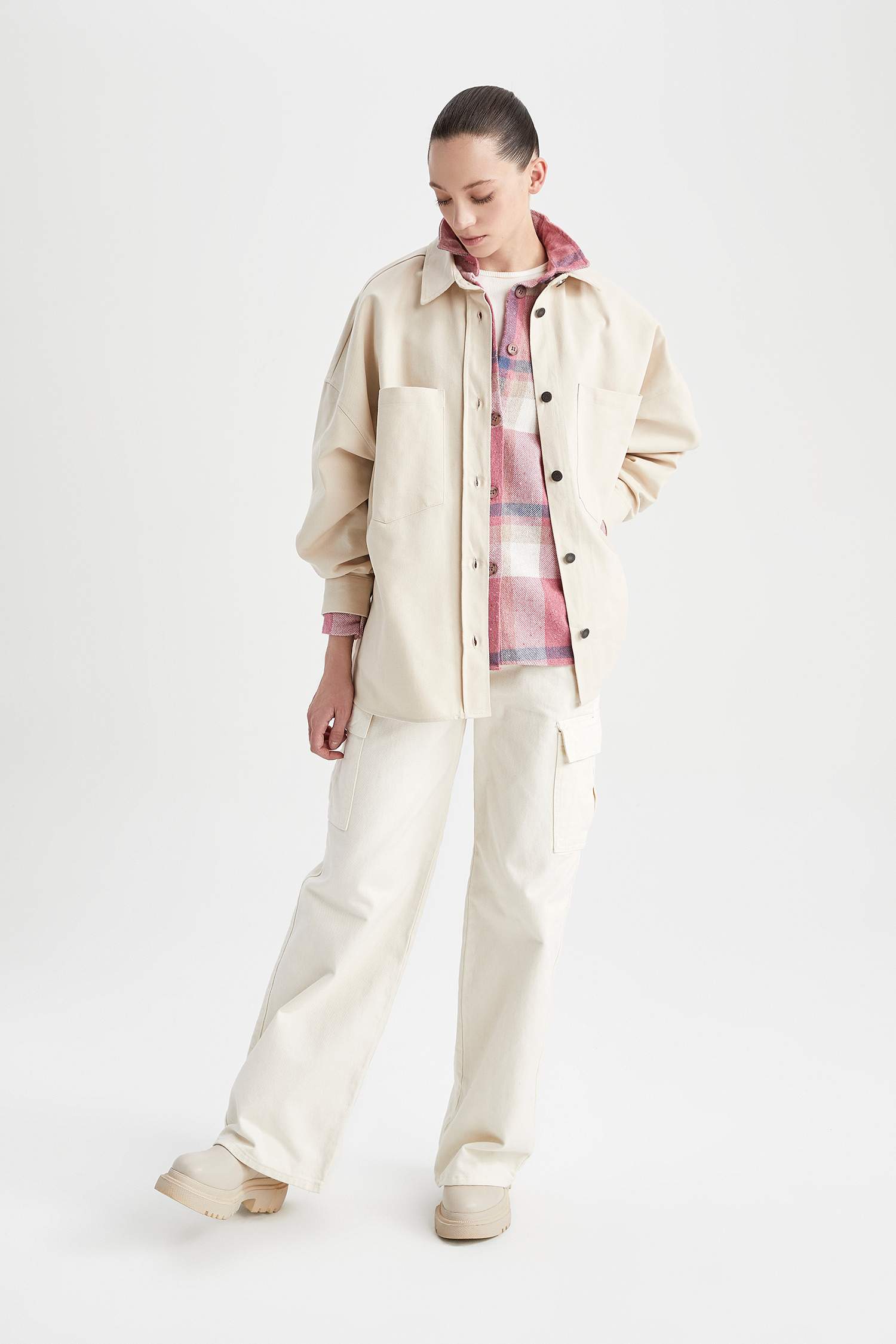 Oversize Fit Double Pocket Gabardine Shirt Cotton Jacket