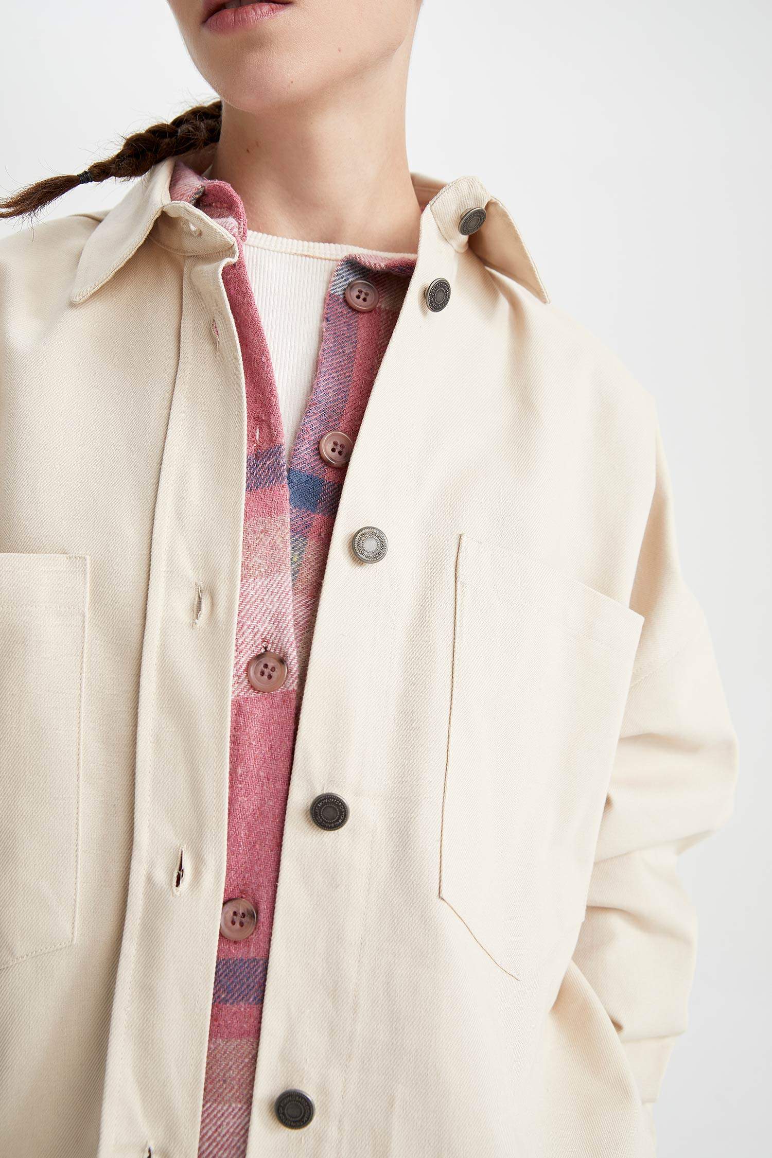 Oversize Fit Double Pocket Gabardine Shirt Cotton Jacket