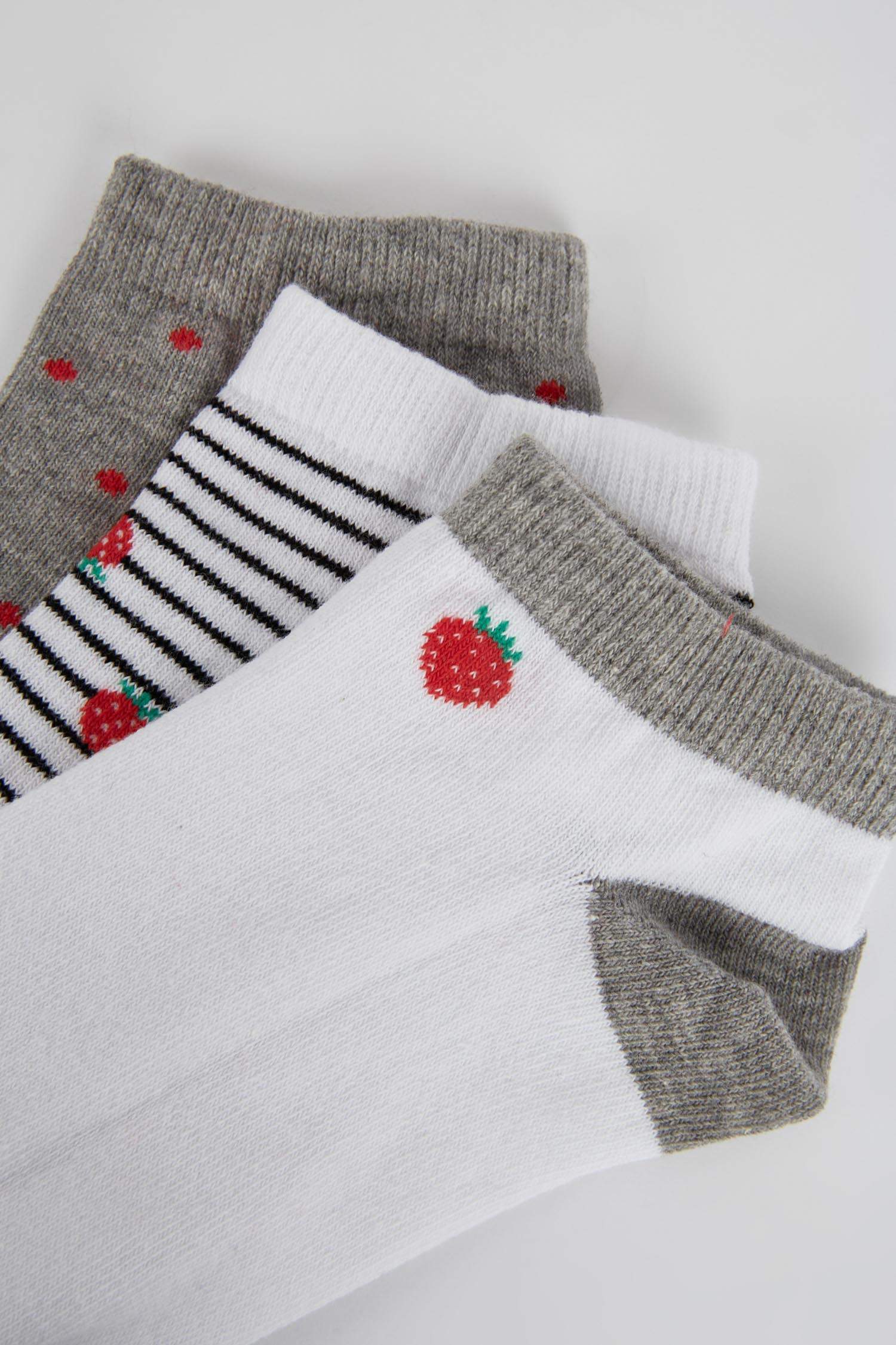 Kadın Çilek Desenli Pamuklu 3'lü Kısa Çorap