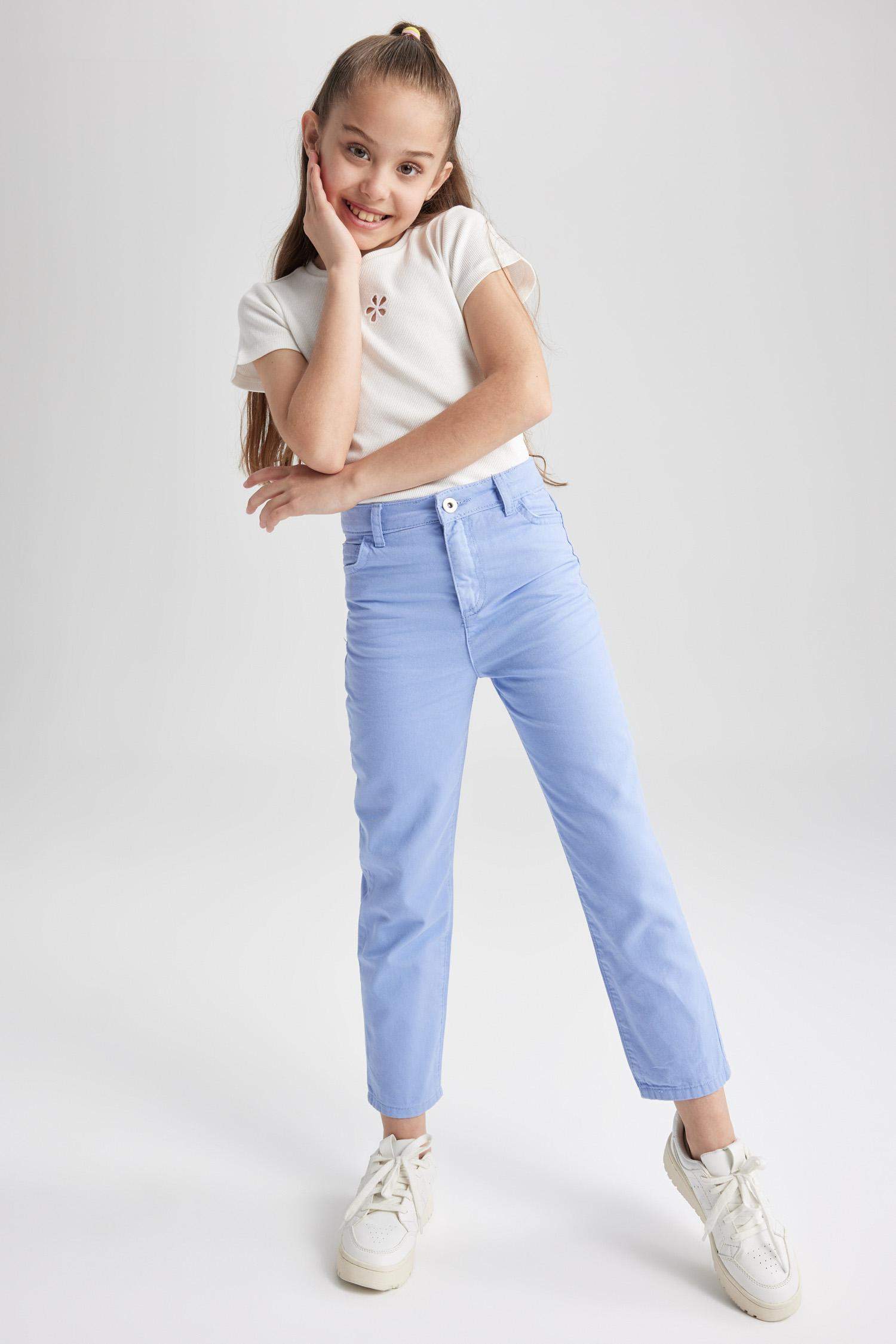 Pantalon fille coupe droite en gabardine