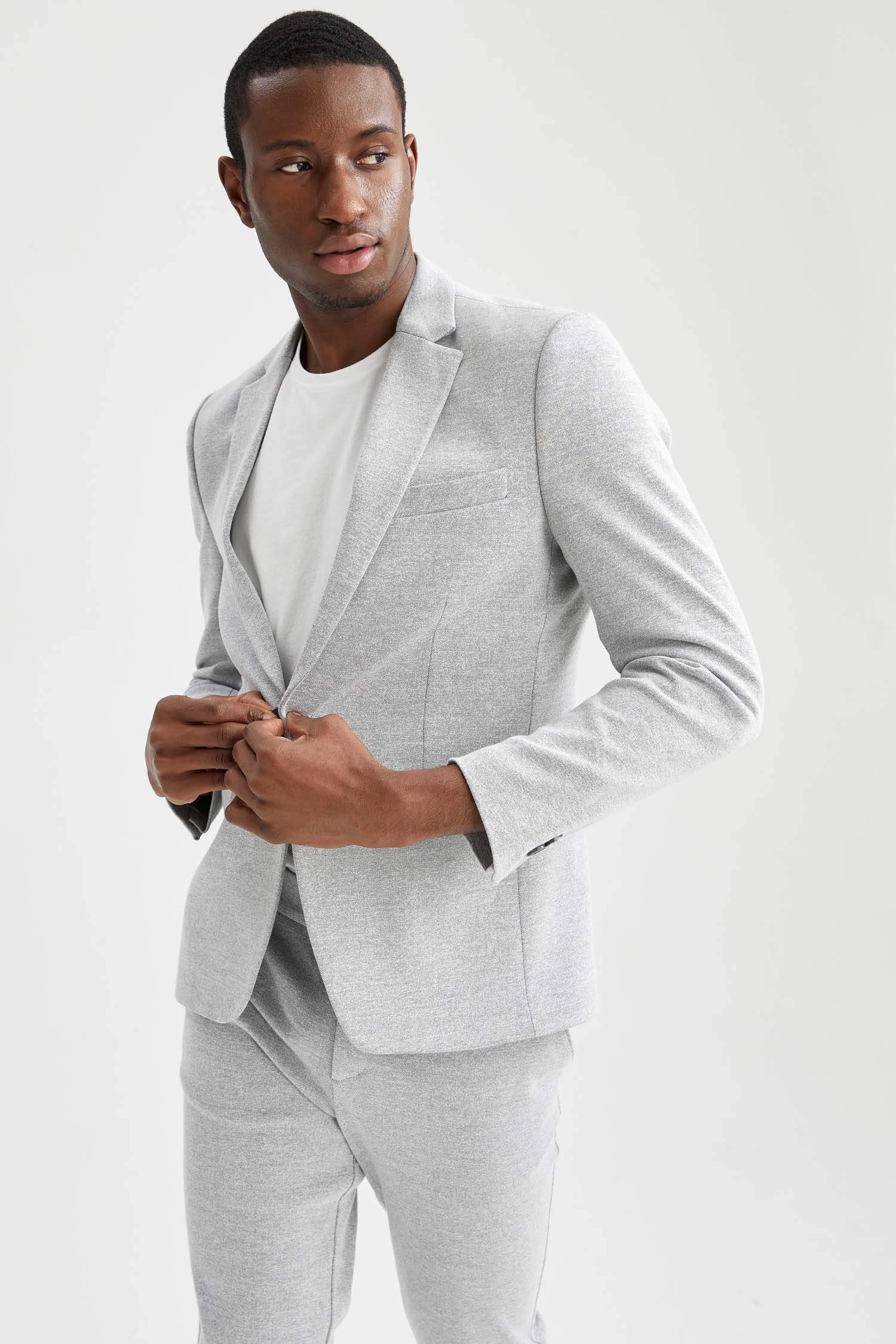 Grey MAN Long Sleeve Blazer Jacket 2436329 | DeFacto