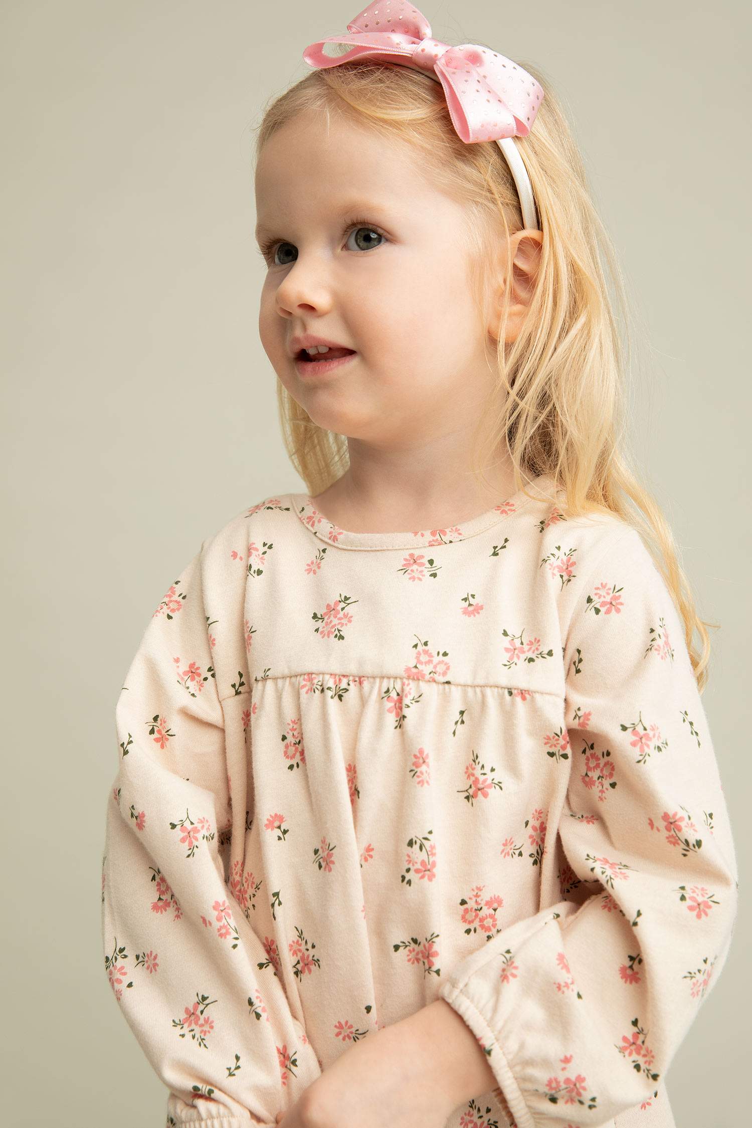 Écru PETITE FILLE Robe 2 pièces à manches longues à motif floral pour
