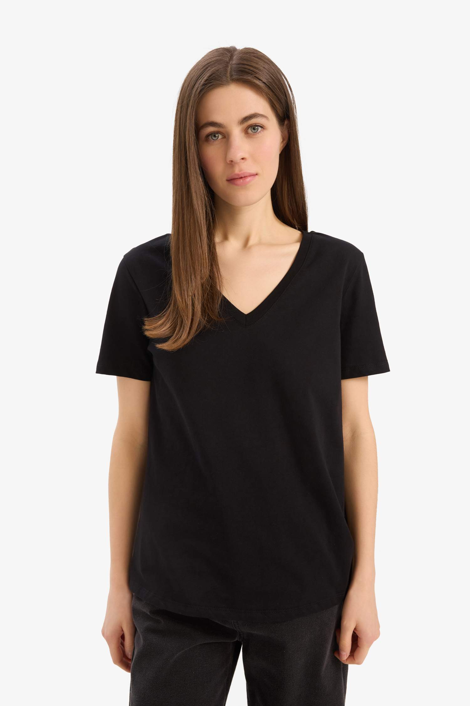 Regular Fit V Neck Cotton Basic T-Shirt