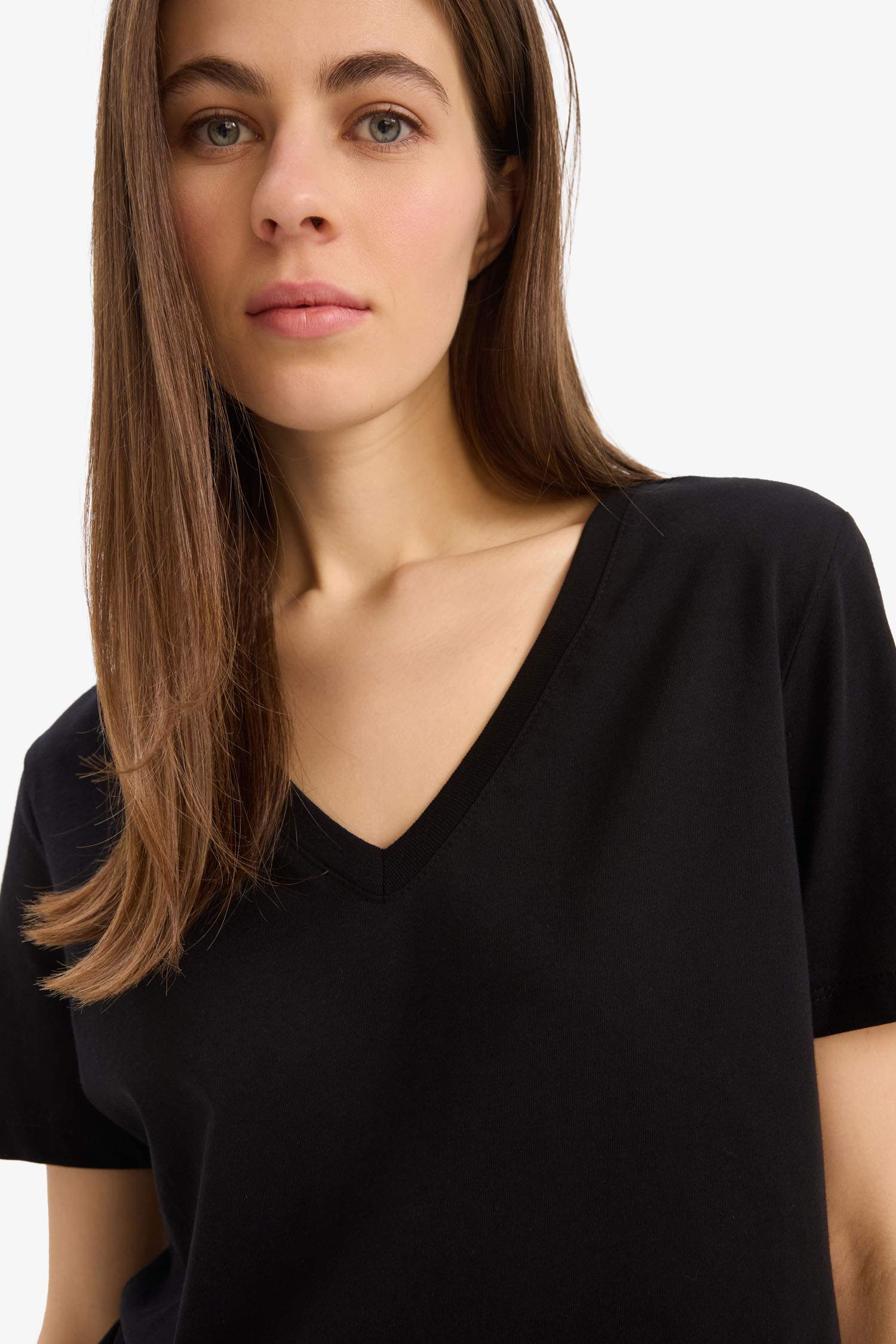 Regular Fit V Neck Cotton Basic T-Shirt