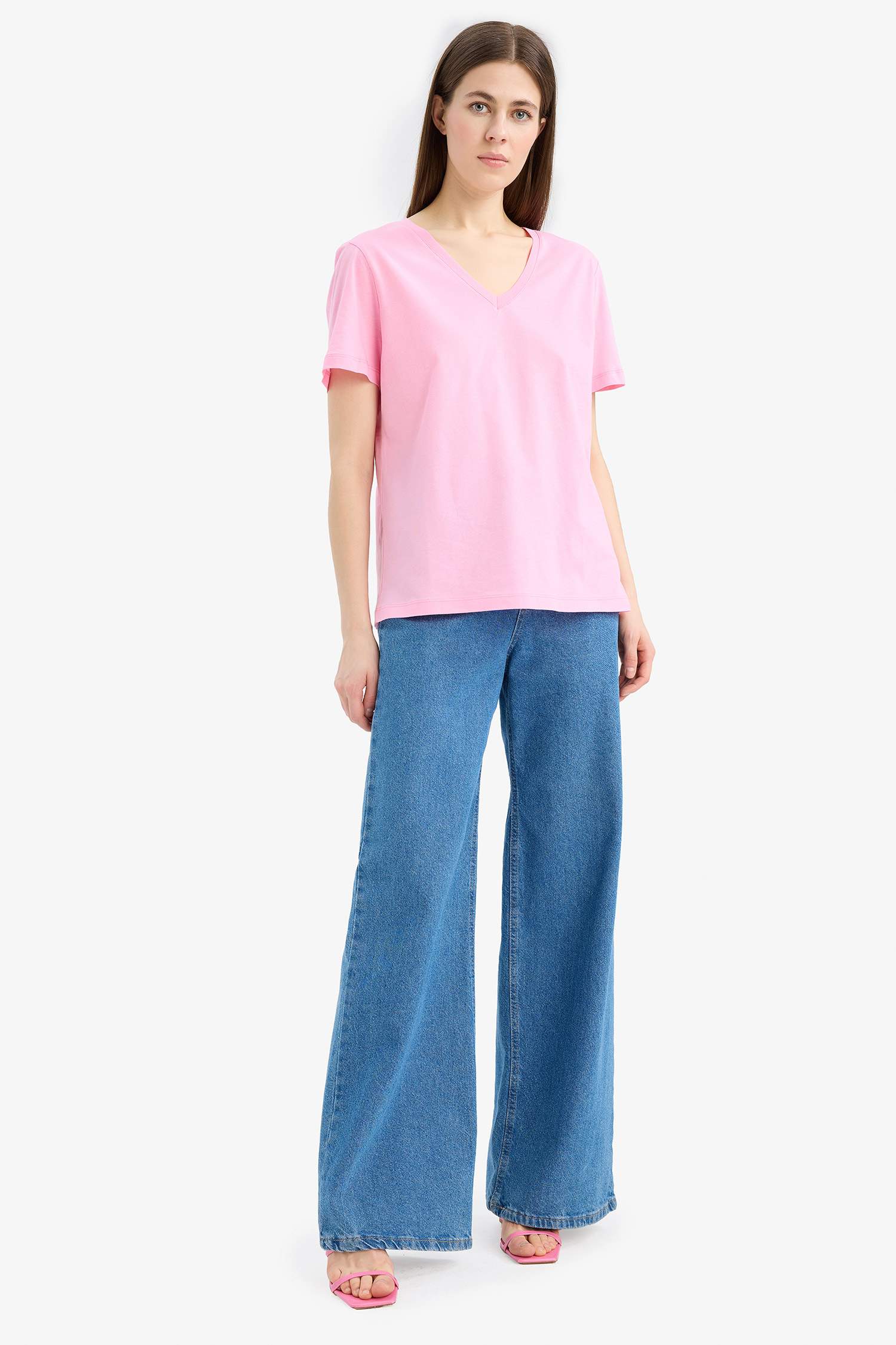 تيشيرت نص ردن سادة بيزك قصة عادية بياخة V