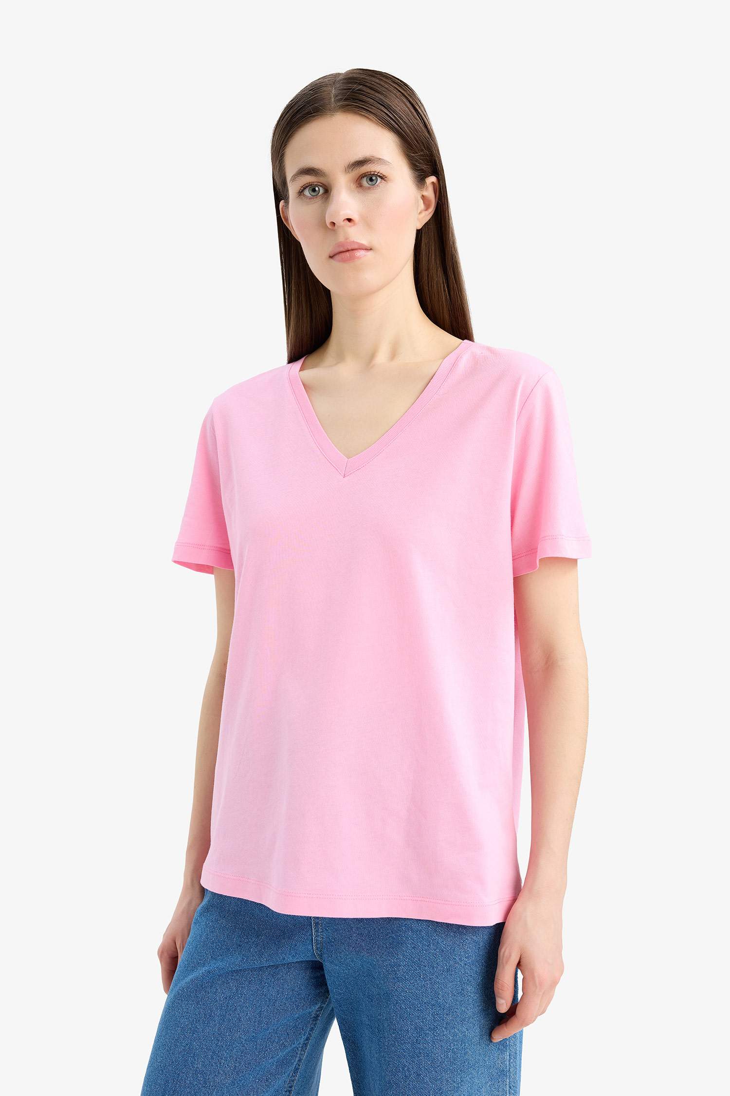 تيشيرت نص ردن سادة بيزك قصة عادية بياخة V