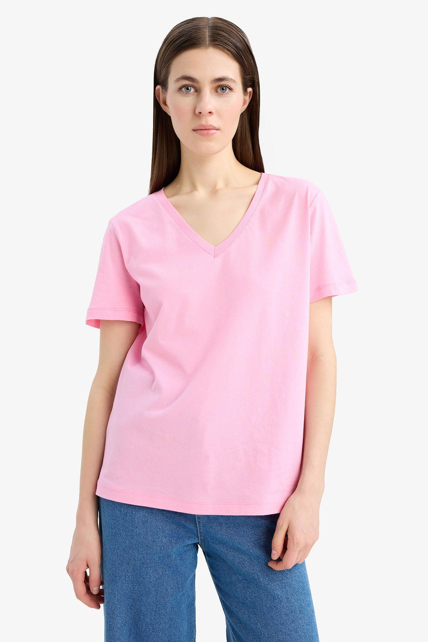 تيشيرت نص ردن سادة بيزك قصة عادية بياخة V