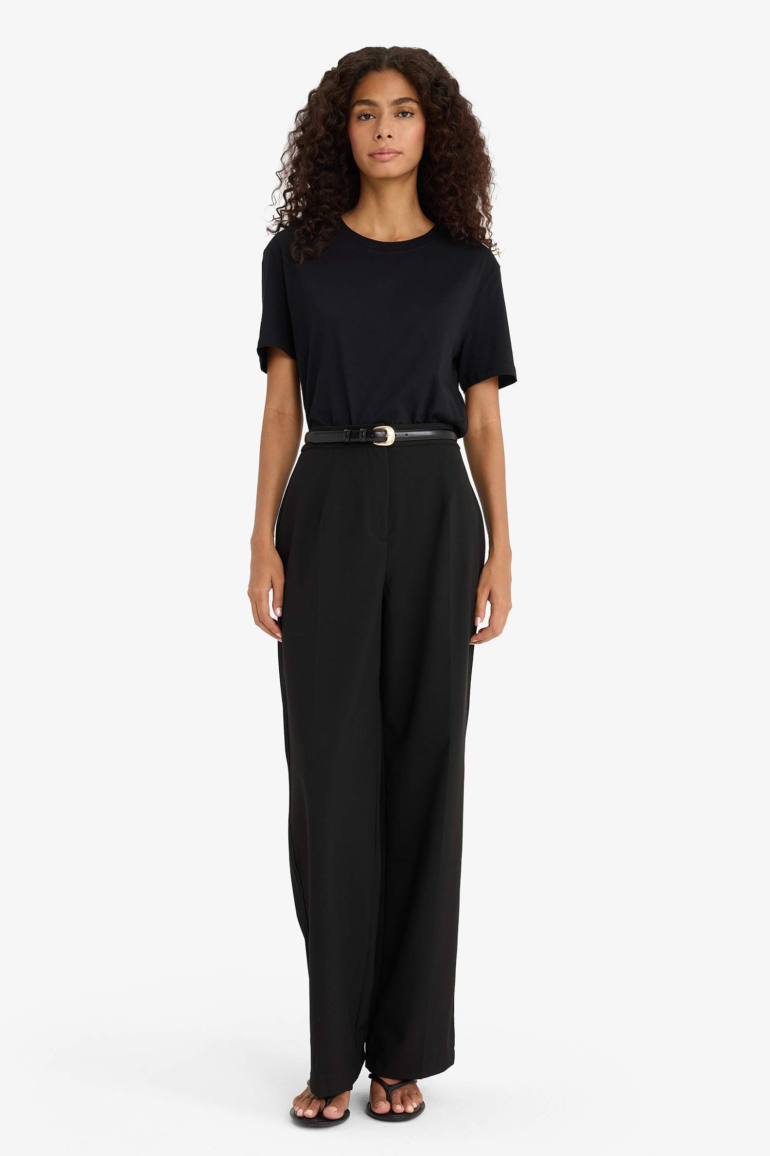 Regular Fit Bisiklet Yaka Basic Düz Penye Kısa Kollu Siyah Tişört