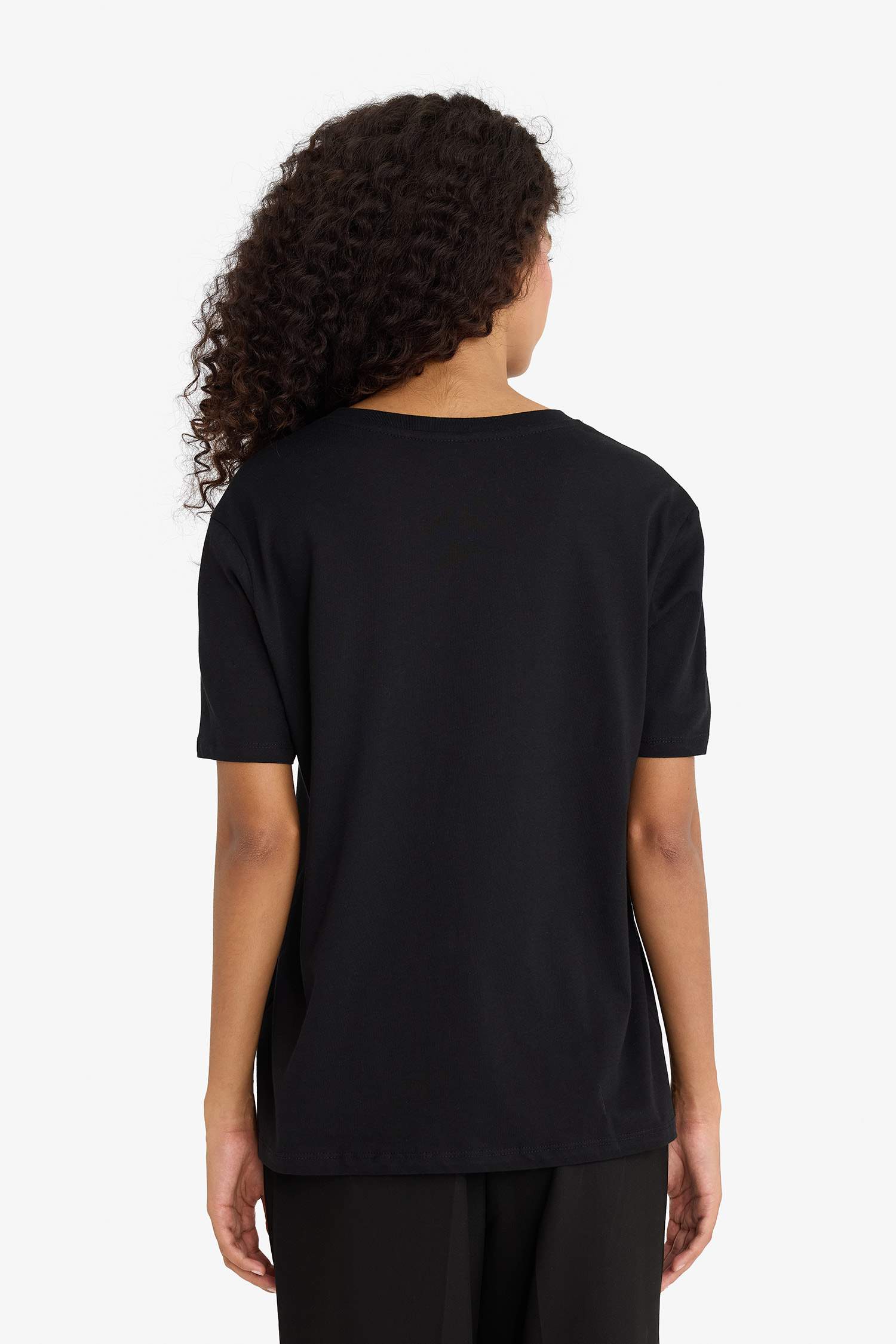 Regular Fit Bisiklet Yaka Basic Düz Penye Kısa Kollu Siyah Tişört