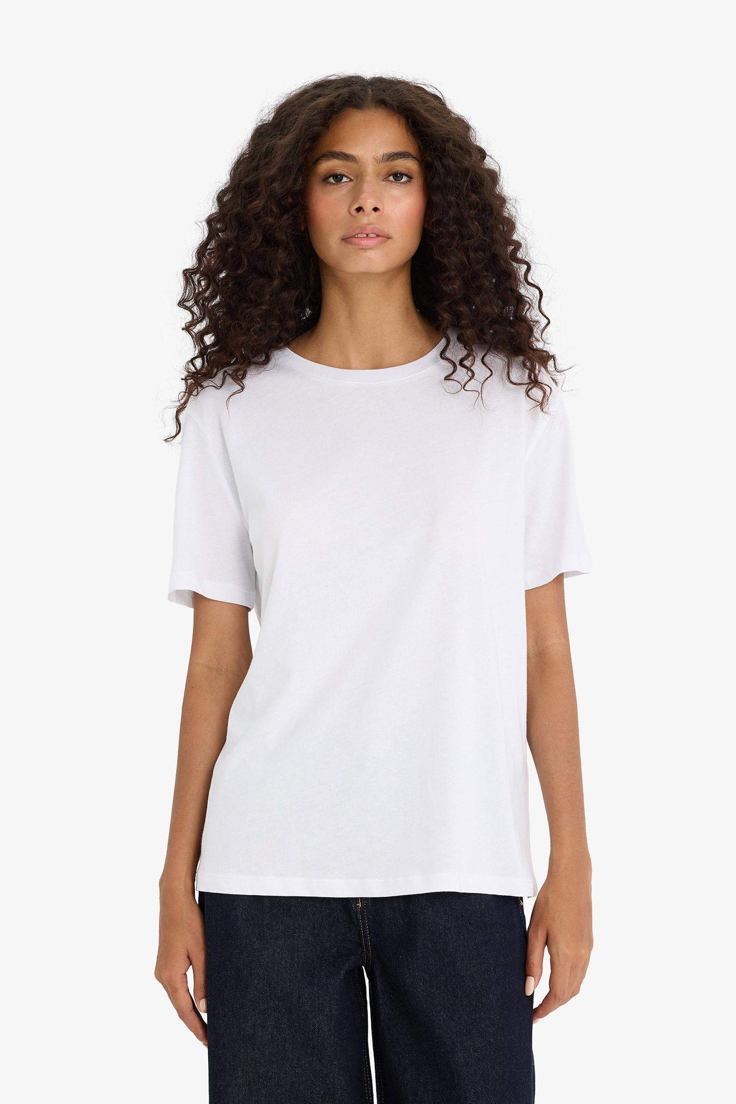 Regular Fit Crew Neck Basic Cotton White T-Shirt
