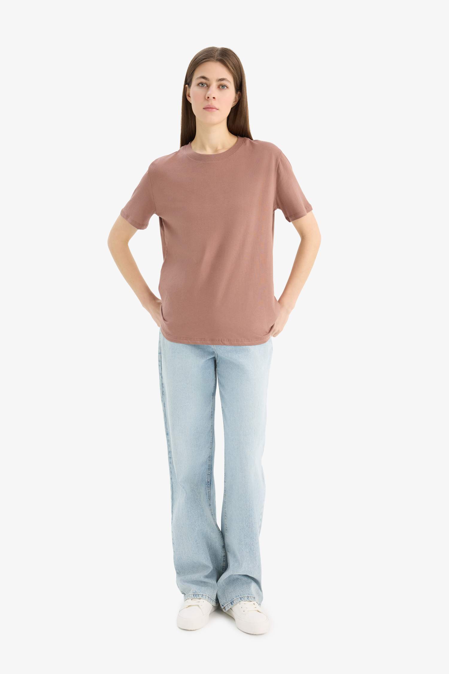 Regular Fit Bisiklet Yaka Basic Düz Penye Kısa Kollu Tişört