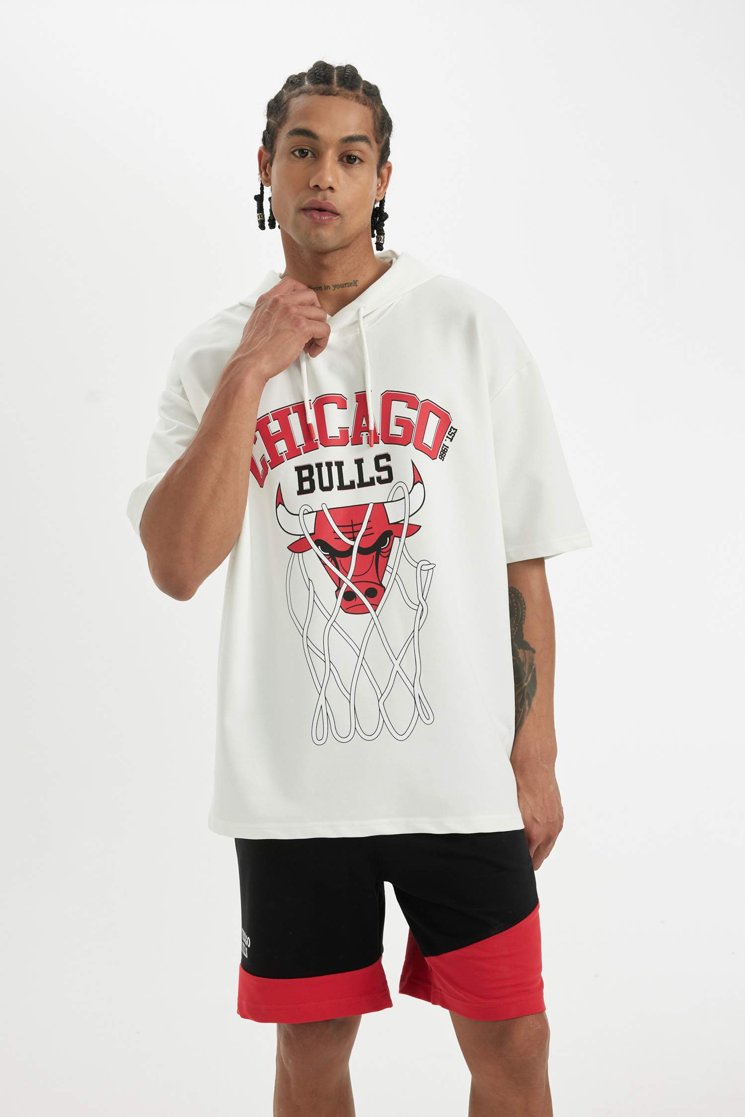 DeFactoFit NBA Chicago Bulls Oversize Fit Hooded T-Shirt