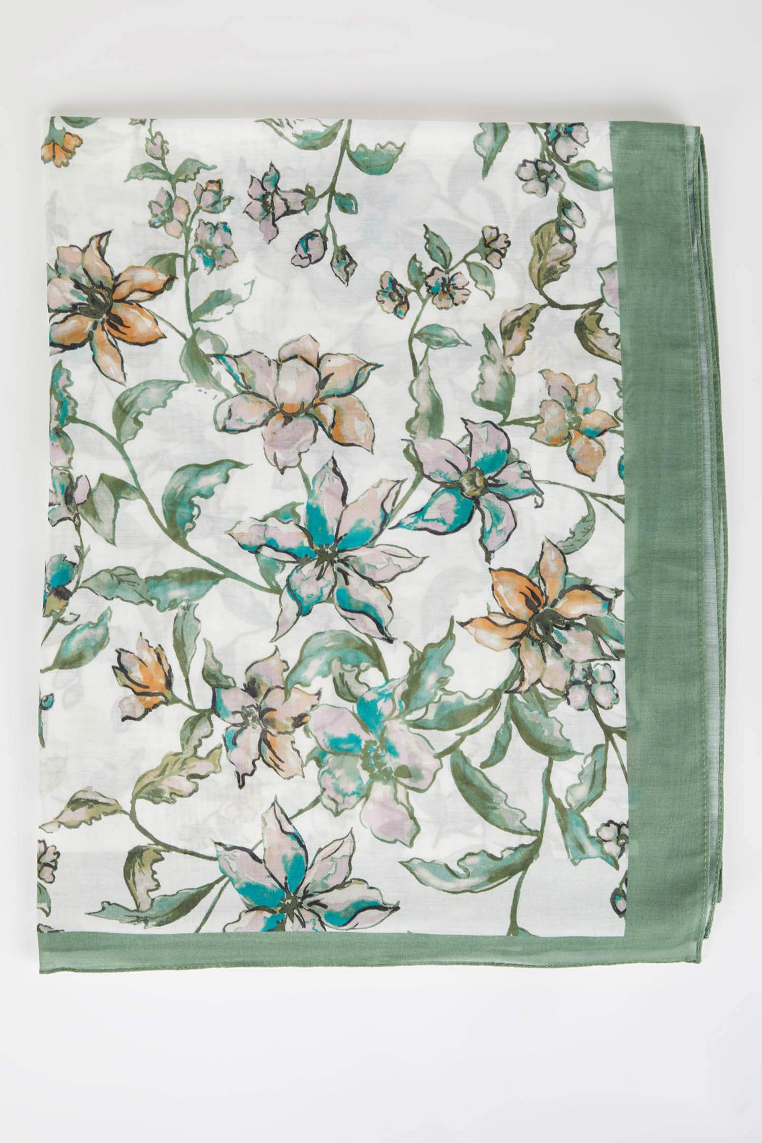 Funda Çiçek Desenli Natural Şal - Haki main image 1