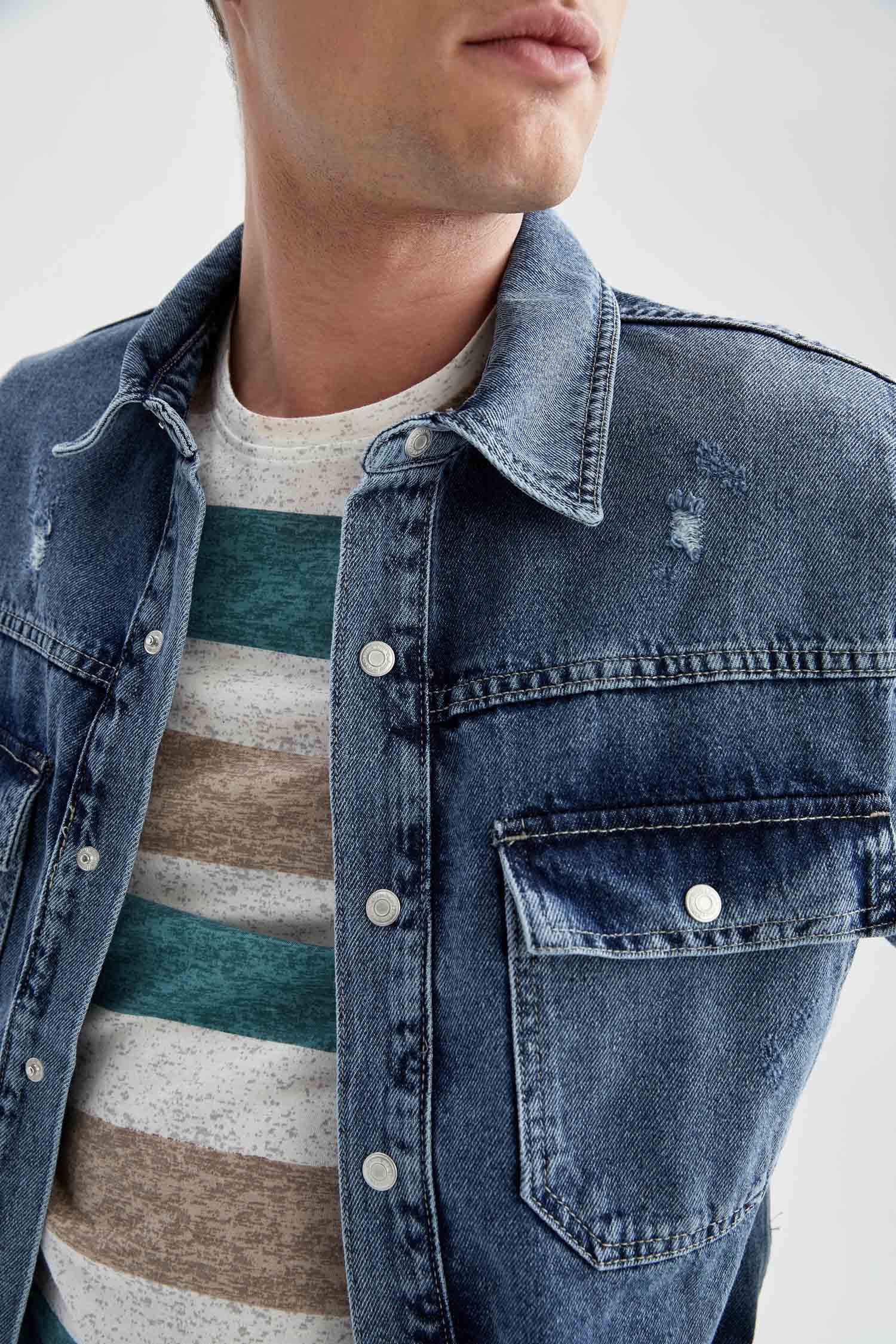Chemise en jean à manches longues avec fermeture à pression et coupe décontractée