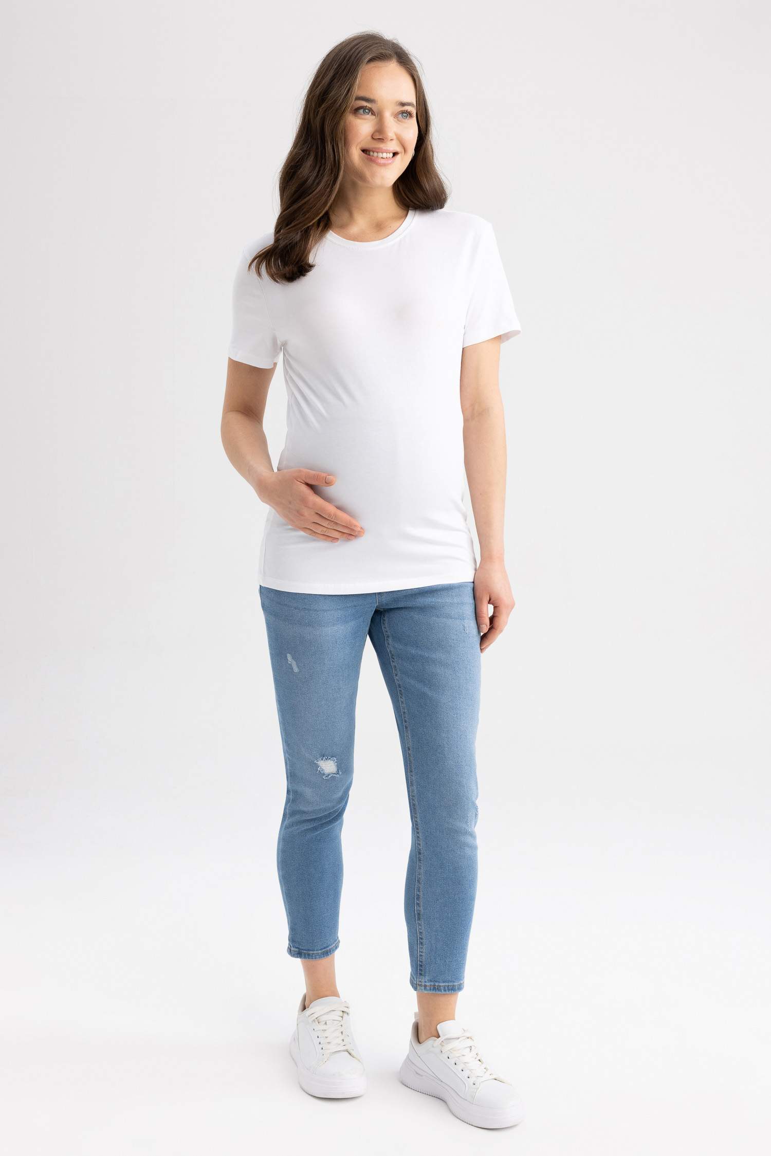 Boyfriend Yüksek Bel Yırtık Detaylı Hamile Jean Pantolon