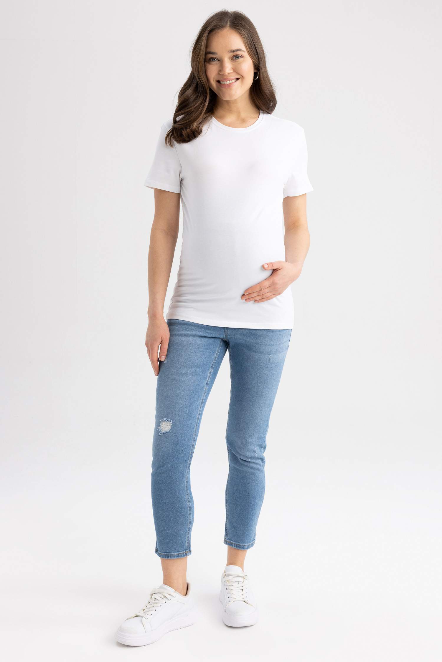 Boyfriend Yüksek Bel Yırtık Detaylı Hamile Jean Pantolon