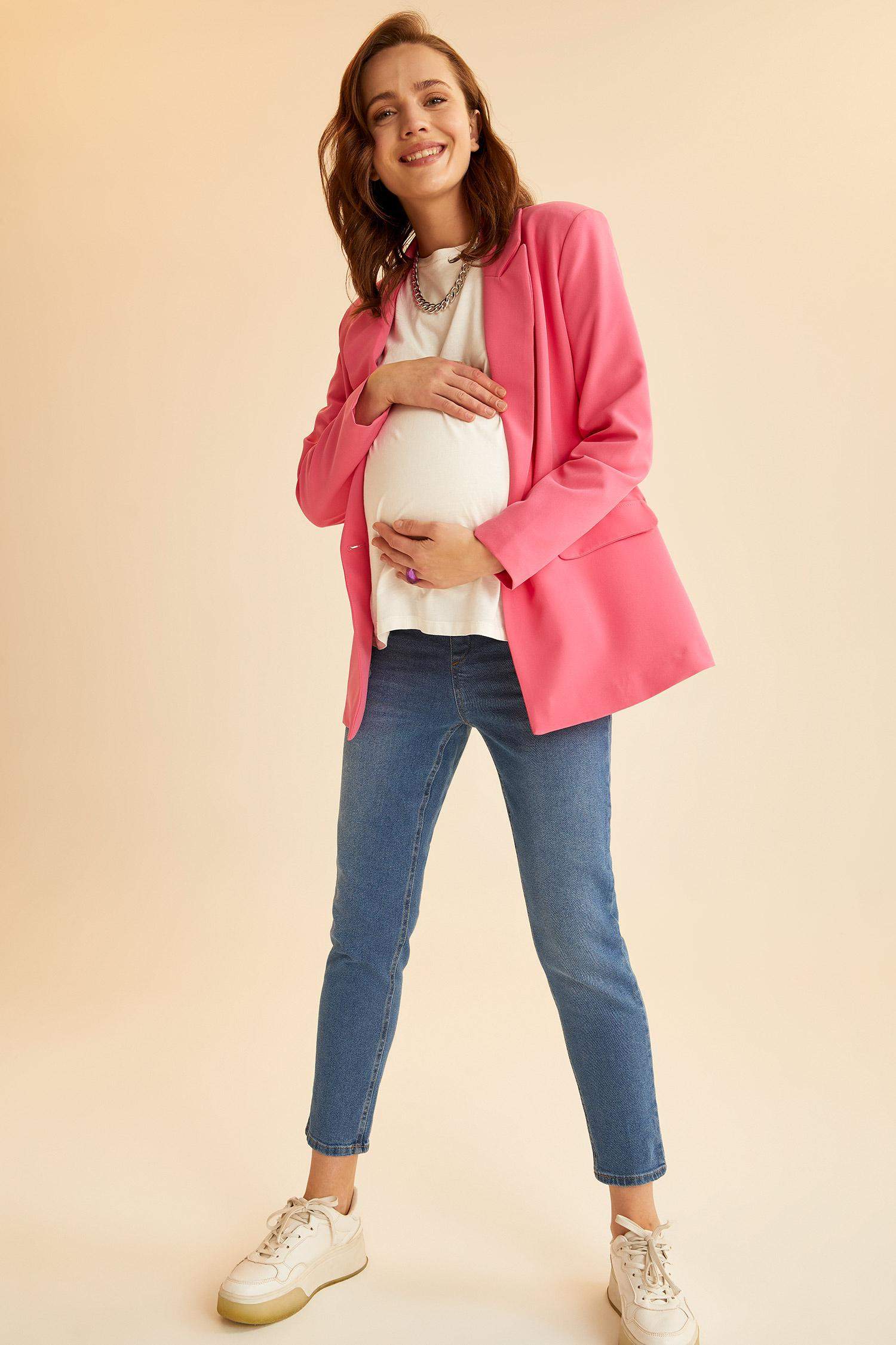 Boyfriend Yüksek Bel Yırtık Detaylı Hamile Jean Pantolon