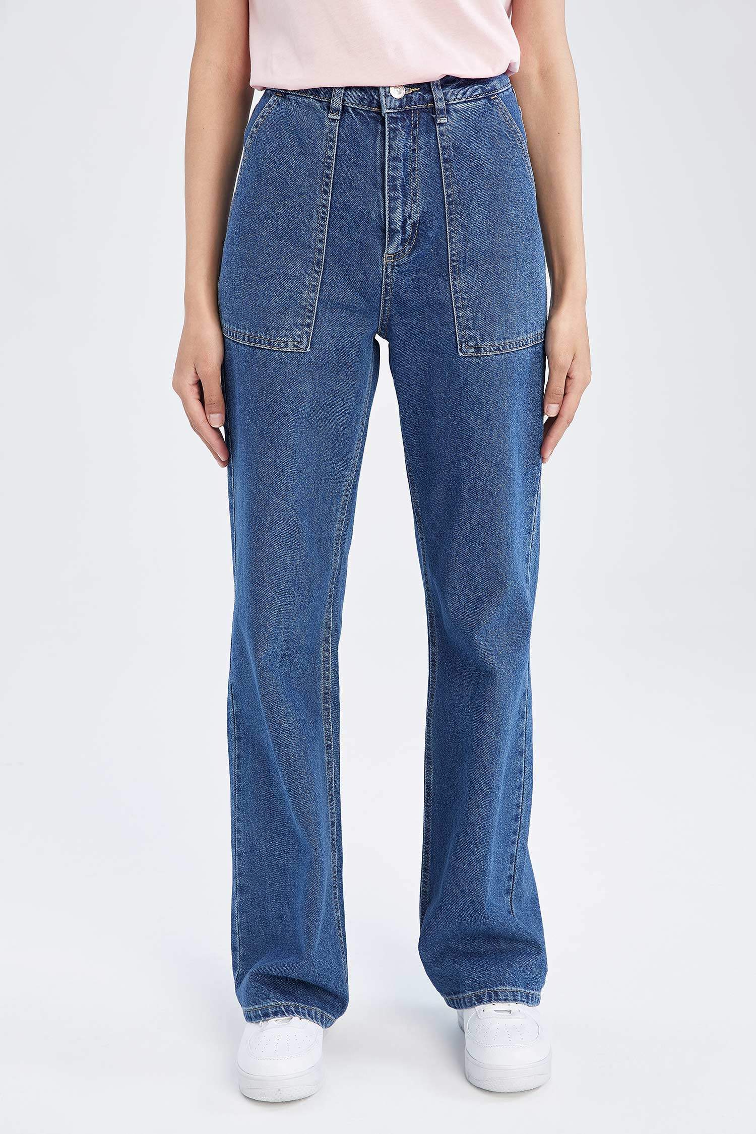 Blue Woman Extra Long Fit High Waisted Culotte Jeans 2418278 | DeFacto