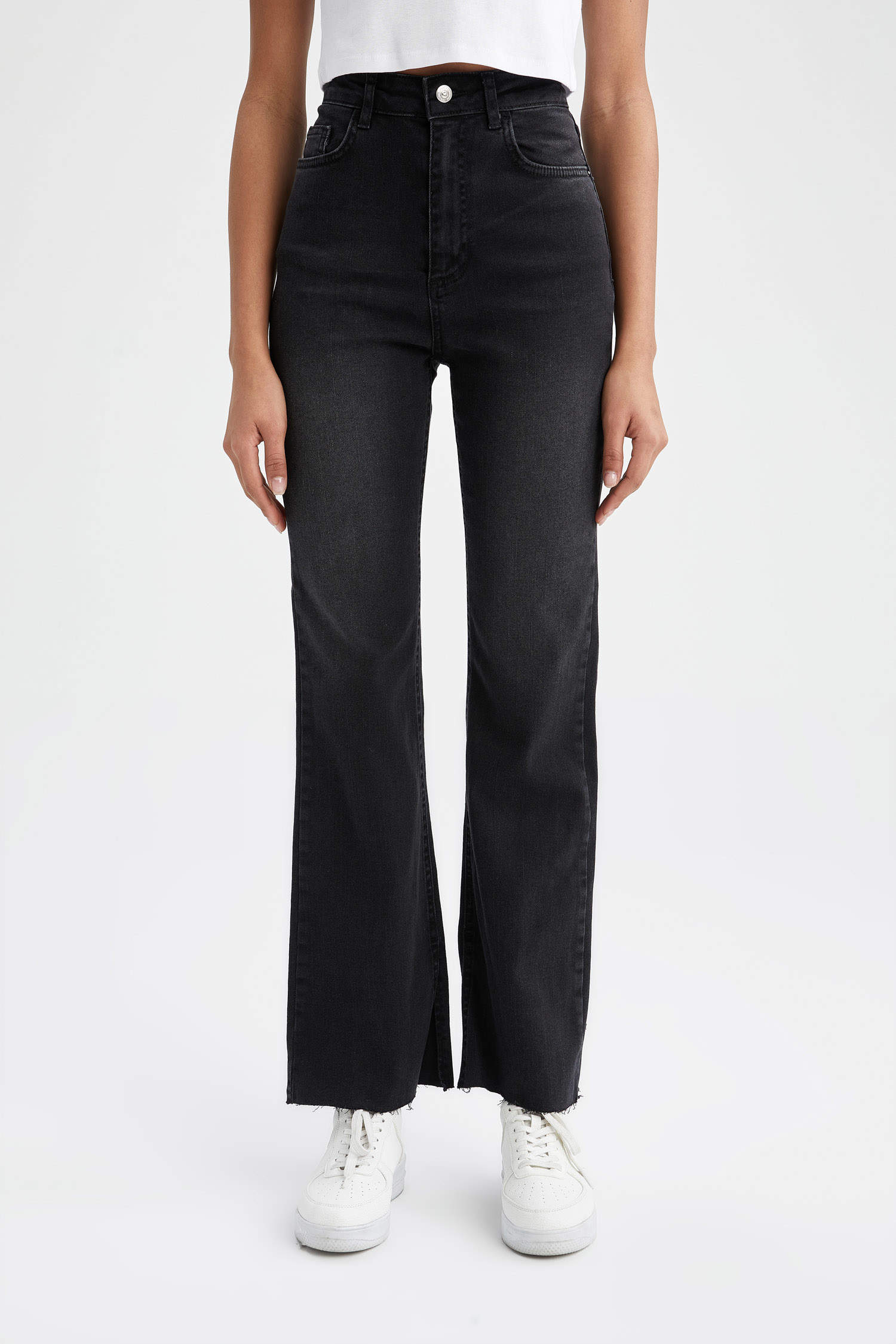 Black WOMEN High Waisted Side Split Jeans 2409502 | DeFacto