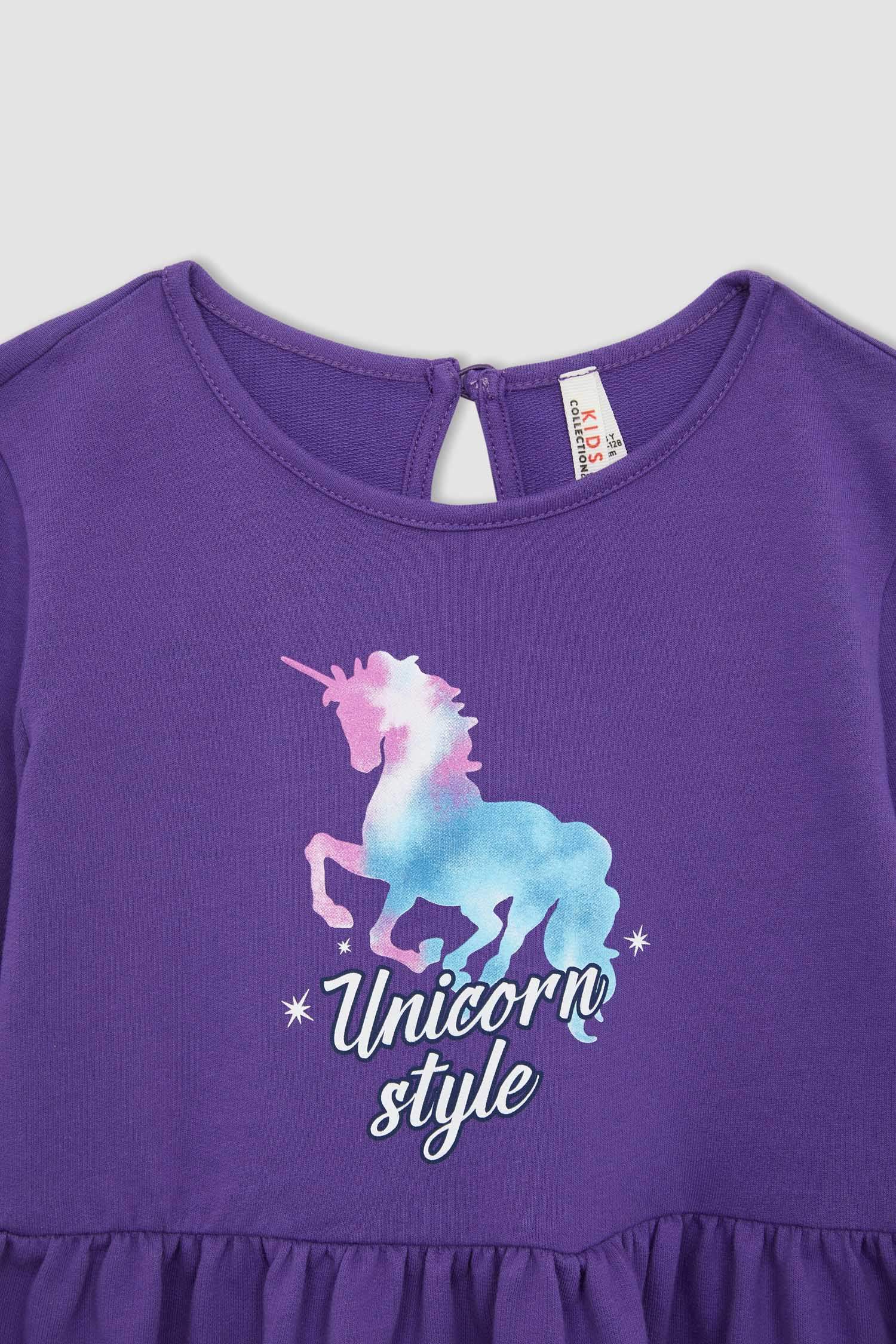Girl Regular Fit Long Sleeve Unicorn Print Mini Dress