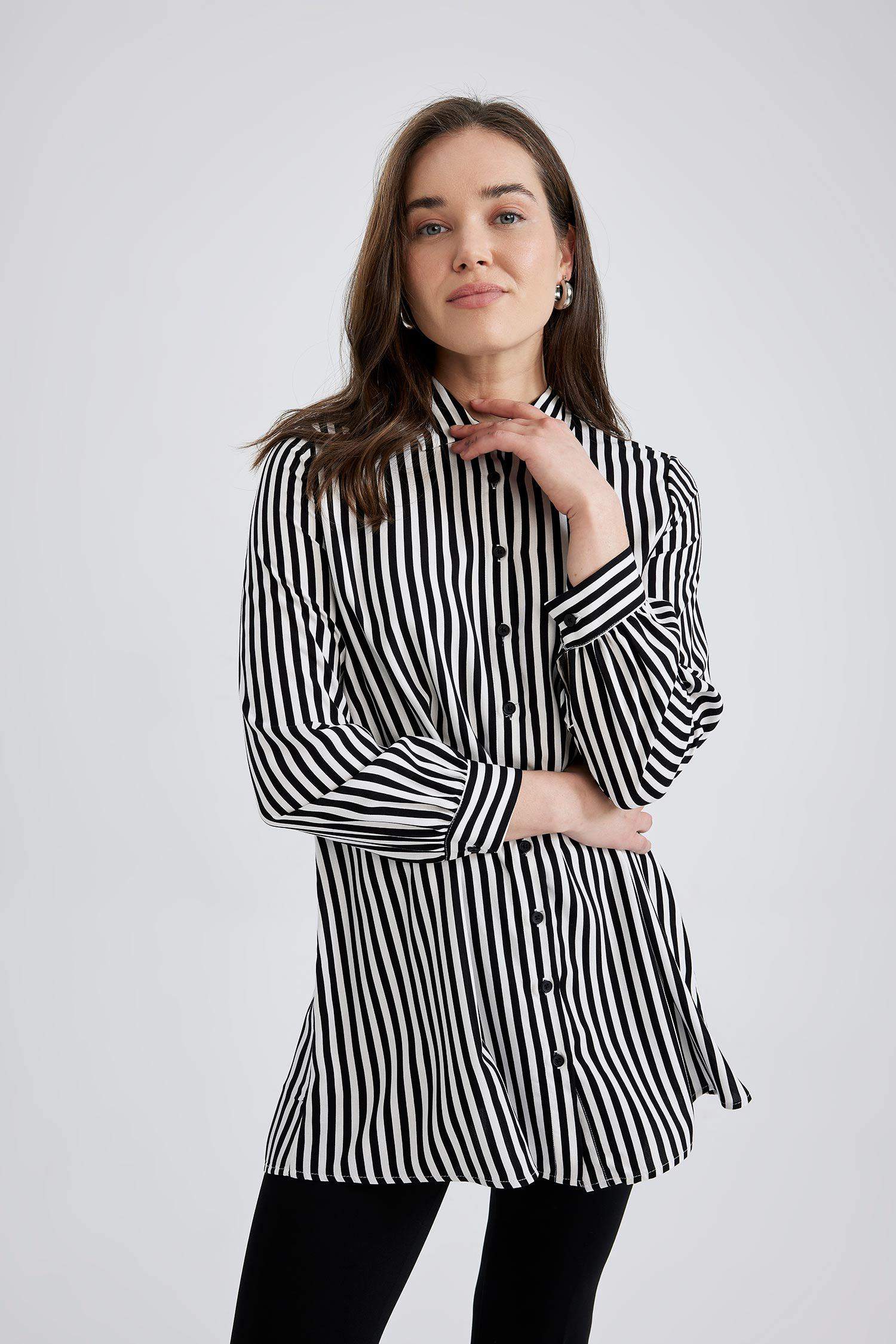 Black WOMEN Relax Fit Long Sleeve Striped Viscose Shirt Tunic 2403553 ...