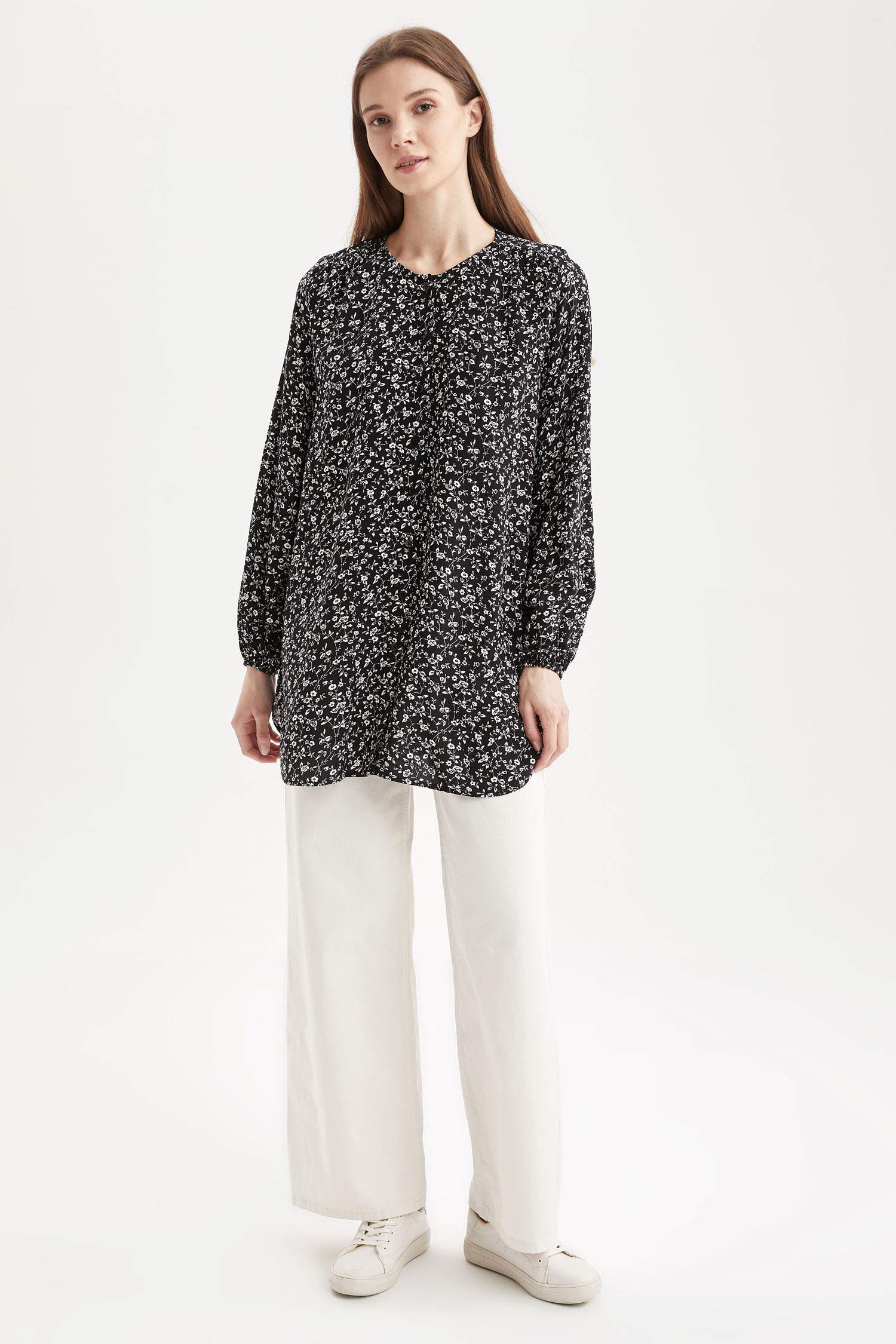 تونيك قميص فسكوز بقصة مريحة منقوش