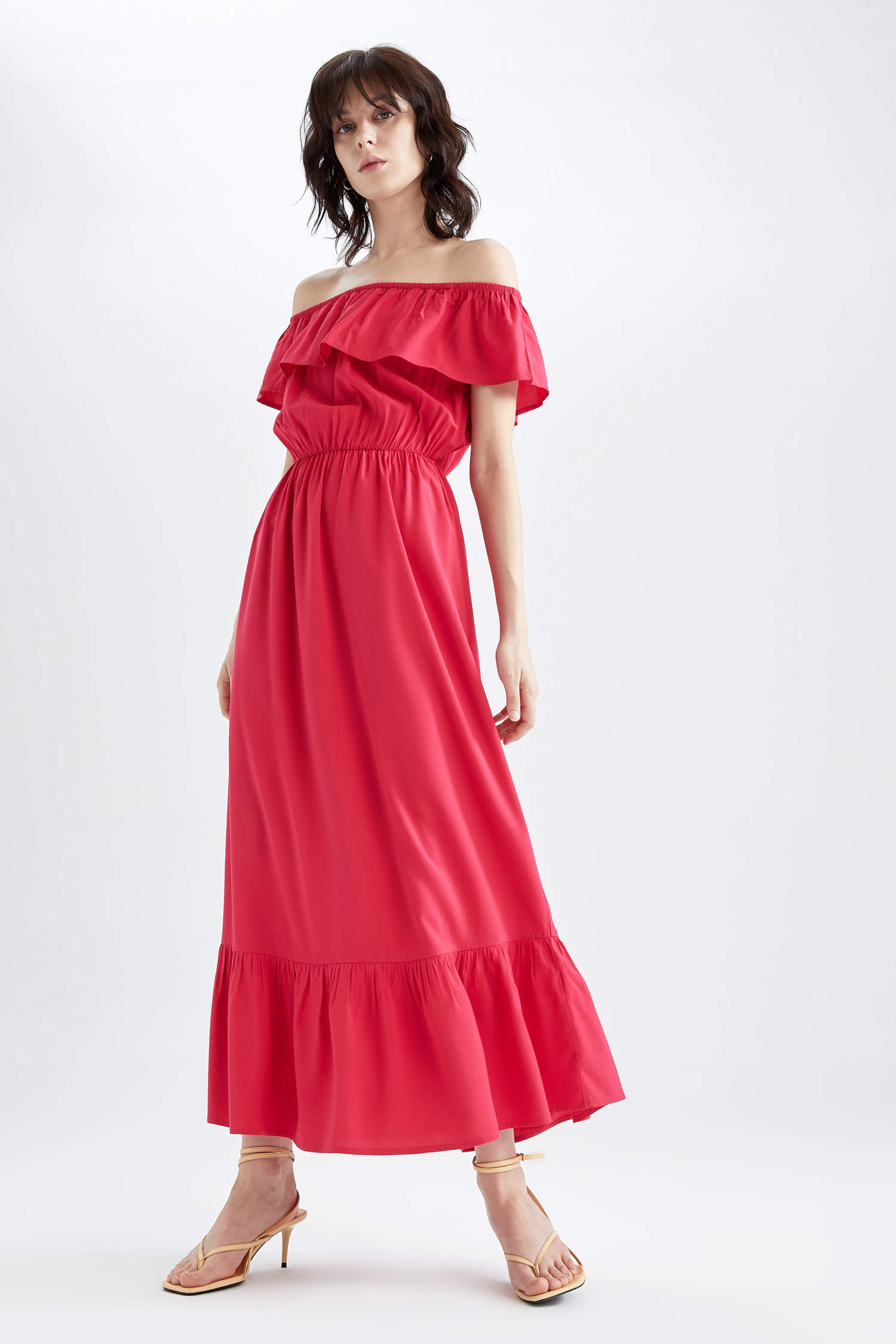 Pink WOMAN Off Shoulder Belmando Maxi Short Sleeve Woven Dress 2401913 ...