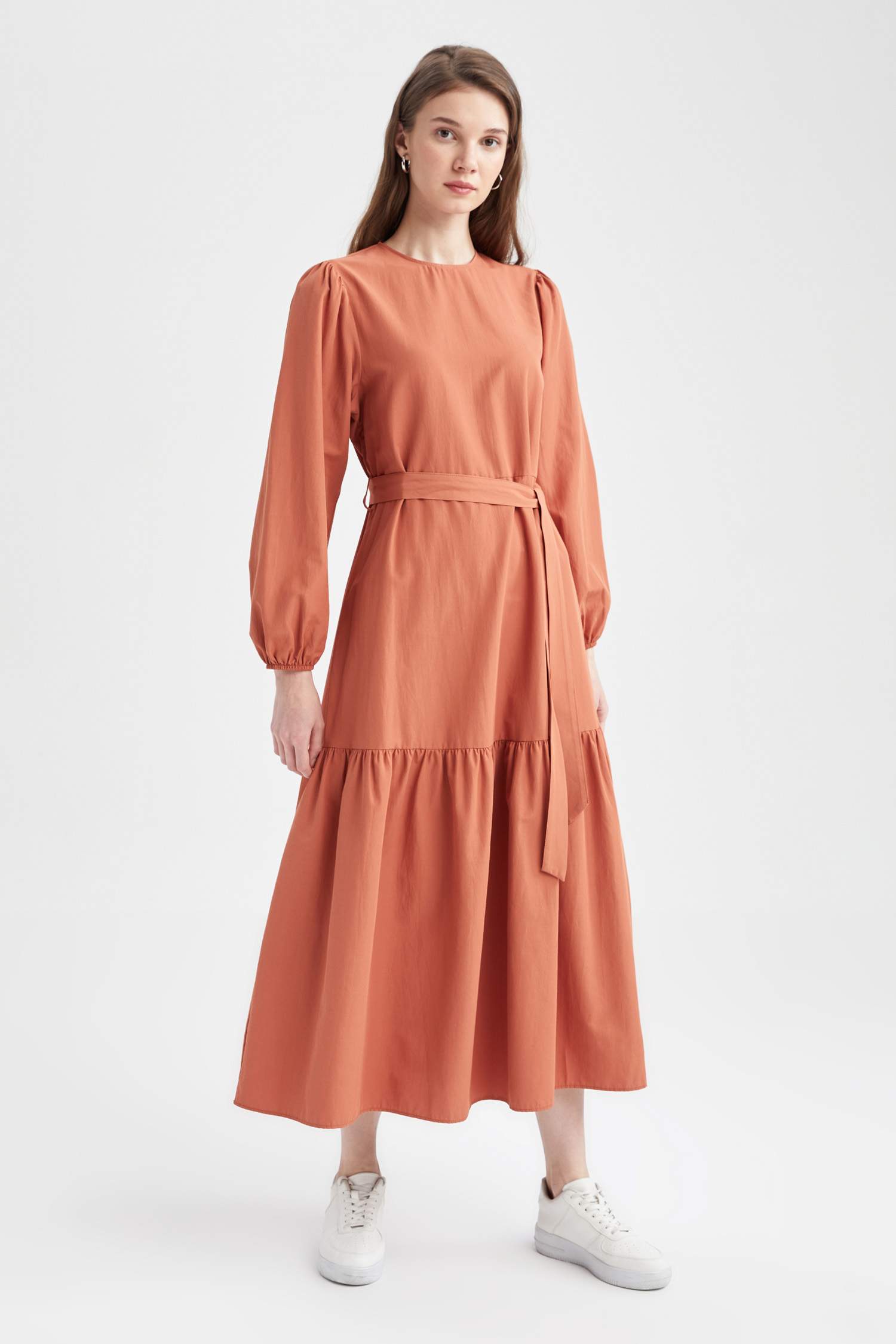 Orange Woman Regular Fit Crew Neck Ruffle Maxi Dress 2428555 | DeFacto