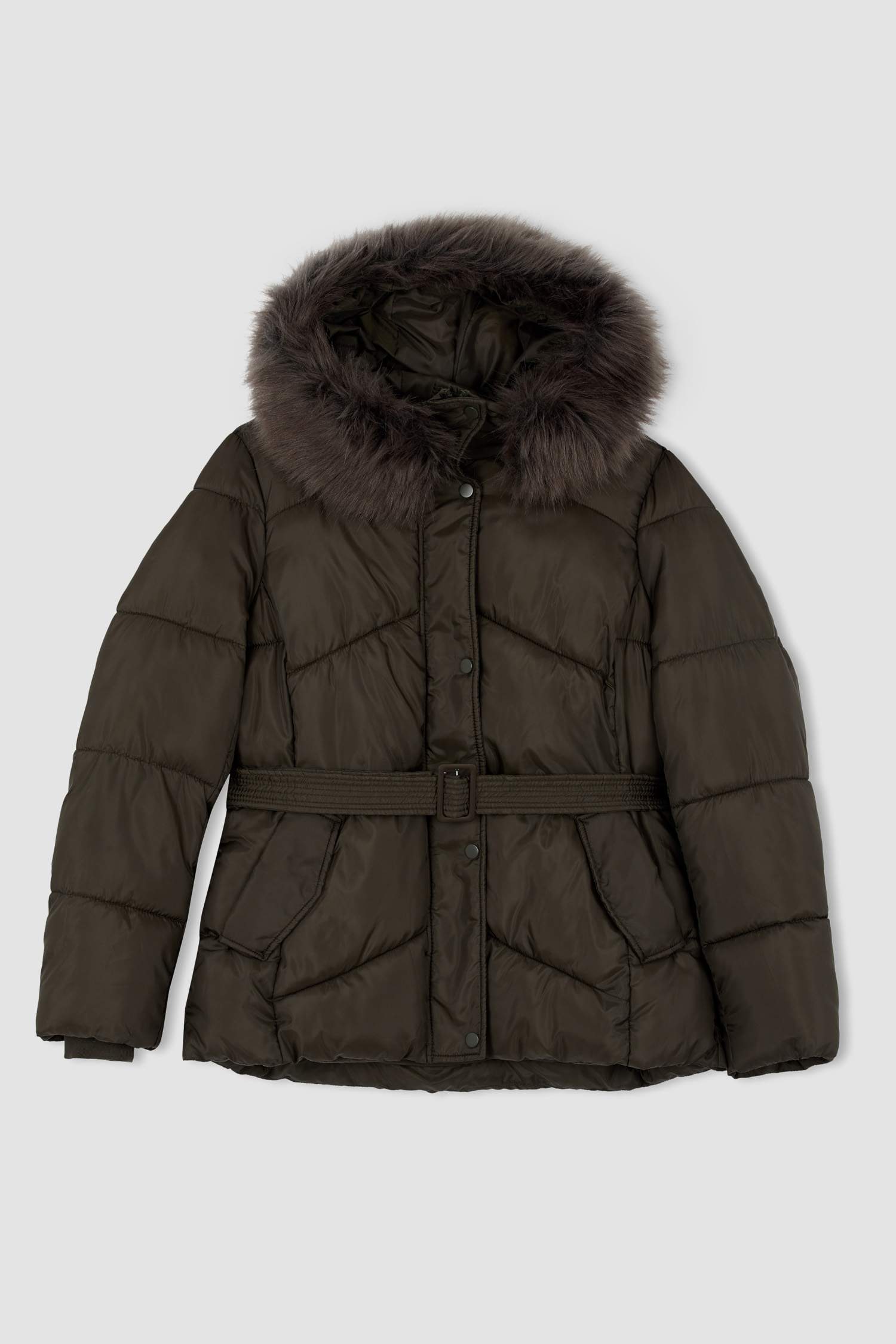 Su İtici Oversize Geniş Kesim Kapüşonlu Suni Kürklü Mont