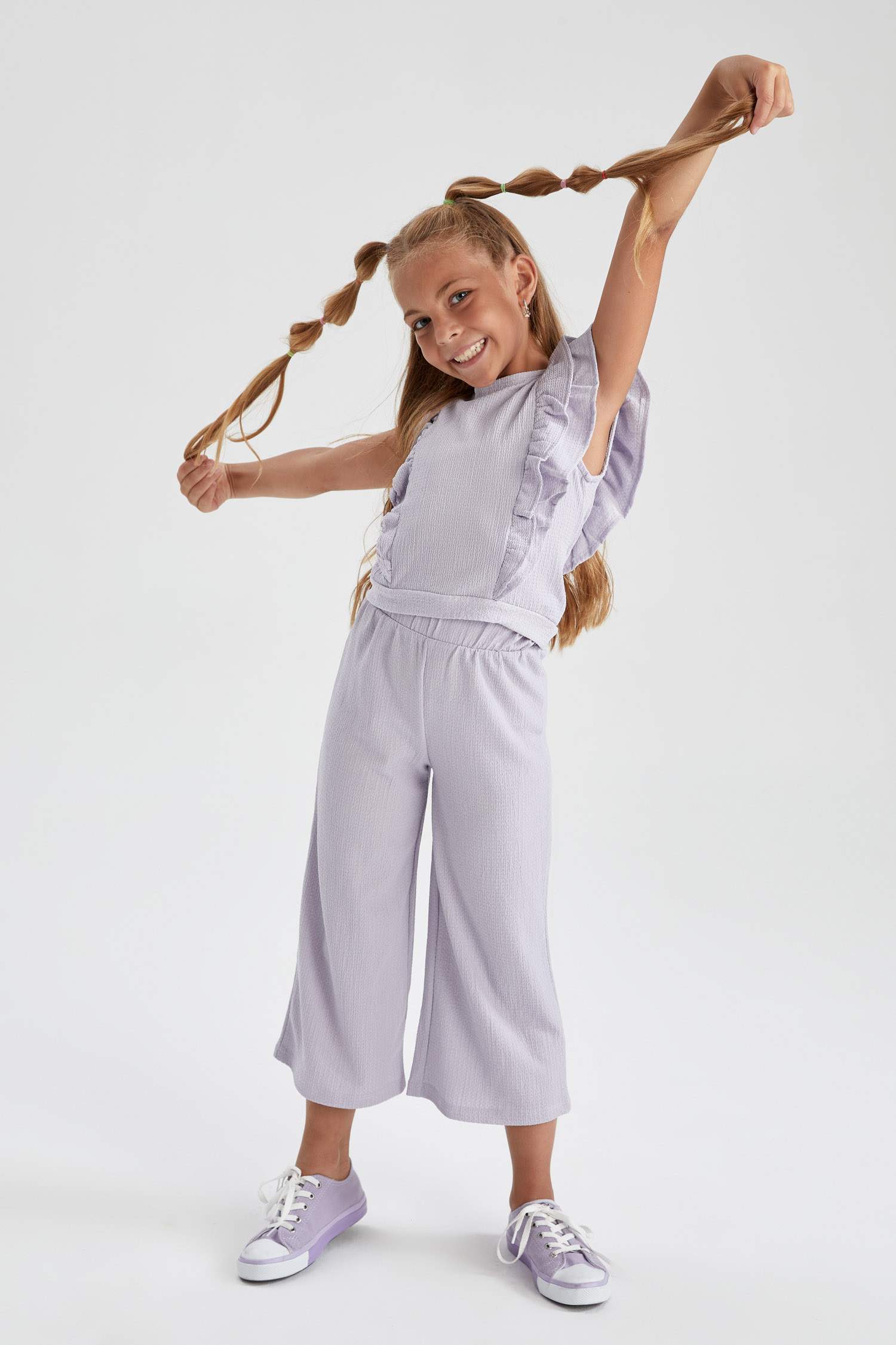 Girl Sleeveless Frill Detail Crop Top & Culottes