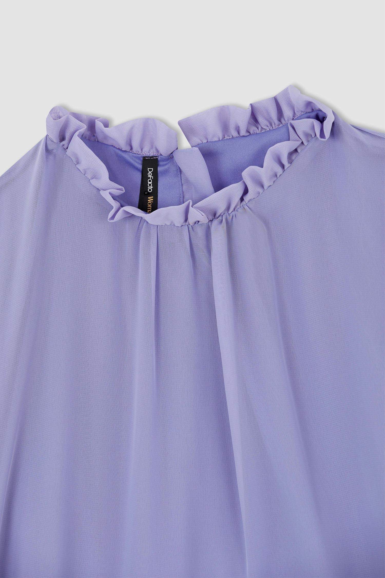 فستان كم طويل طويل شيفون قصة عادية كم بالون بياقة مستديرة