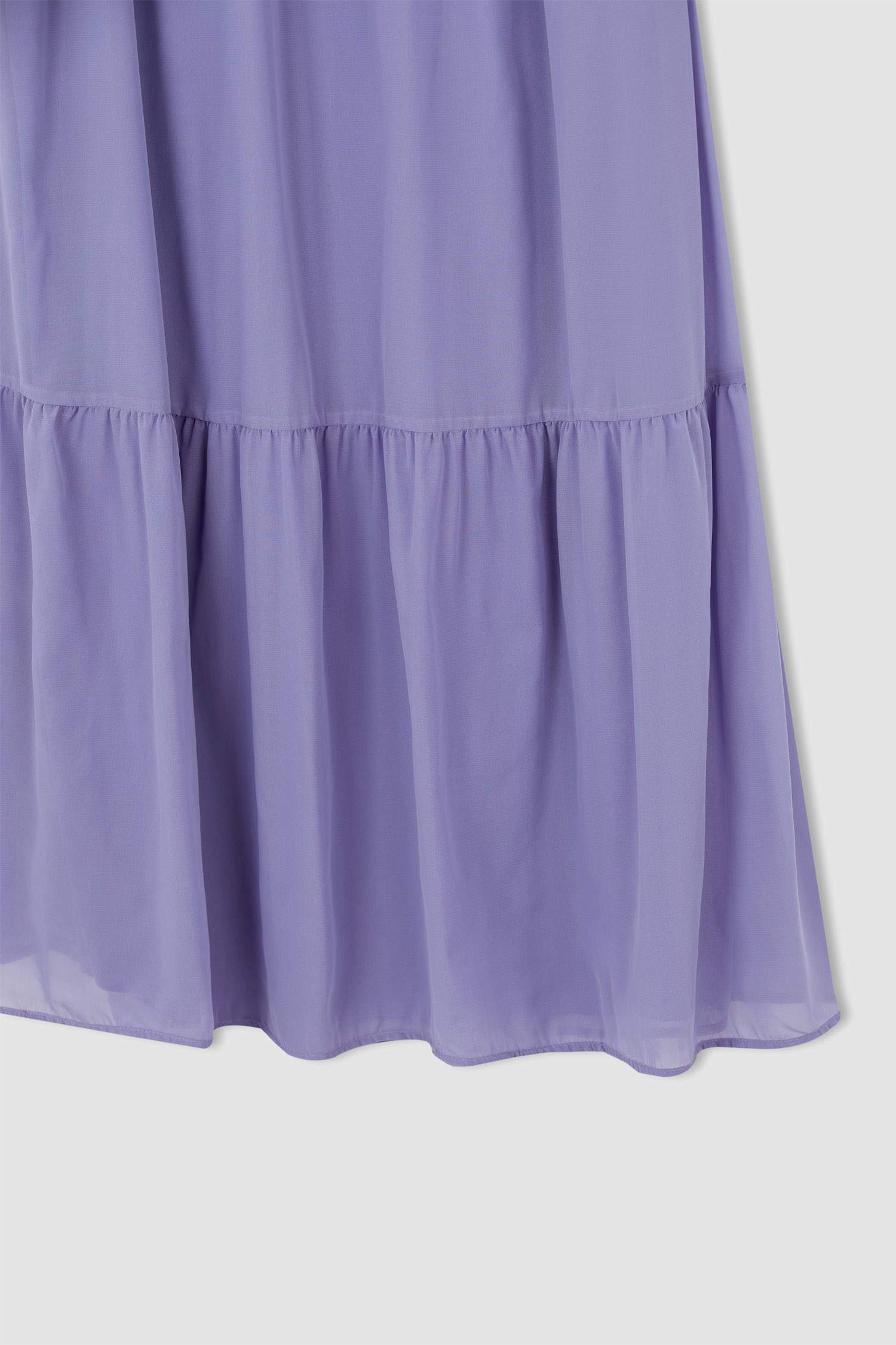 فستان كم طويل طويل شيفون قصة عادية كم بالون بياقة مستديرة