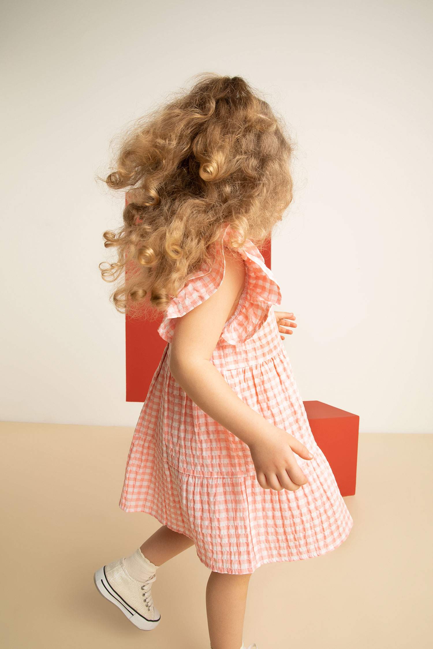 Sleeveless Frill Detail Check Print Mini Dress