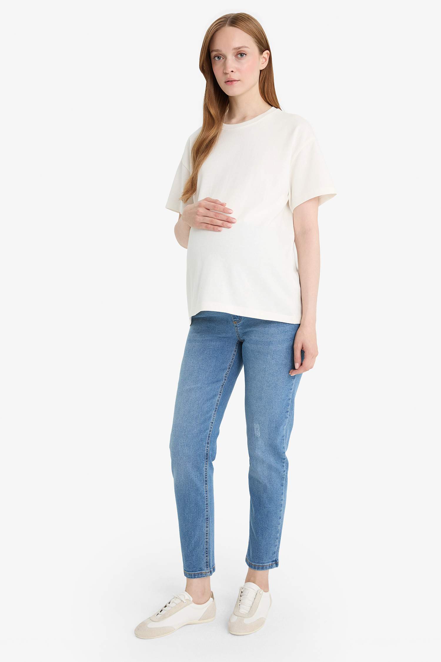 Boyfriend Yüksek Bel Yırtık Detaylı Hamile Jean Pantolonu