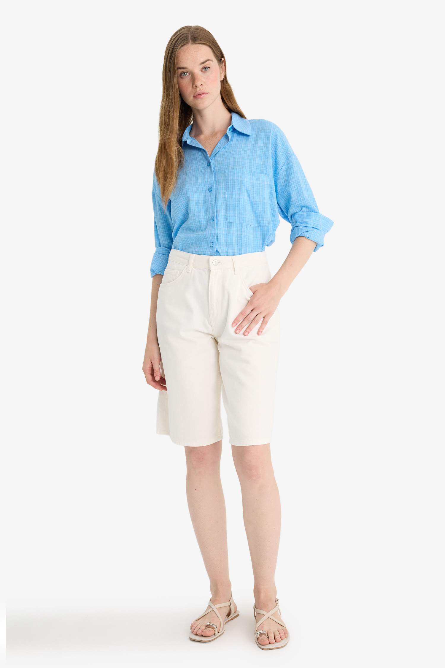 Oversize Fit Shirt Collar Long Sleeve Shirt