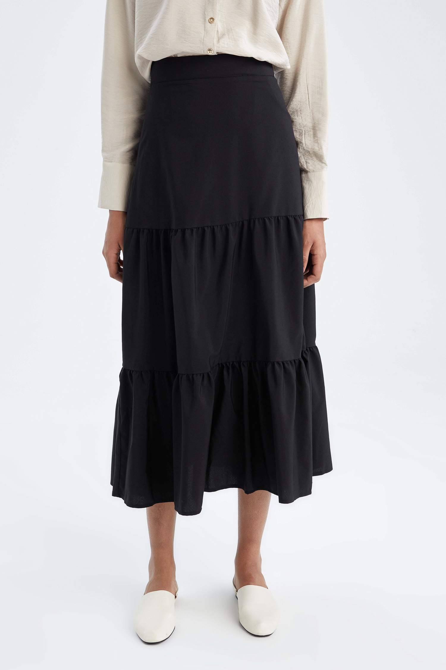 Black WOMEN Poplin Maxi Skirt 2453118 | DeFacto