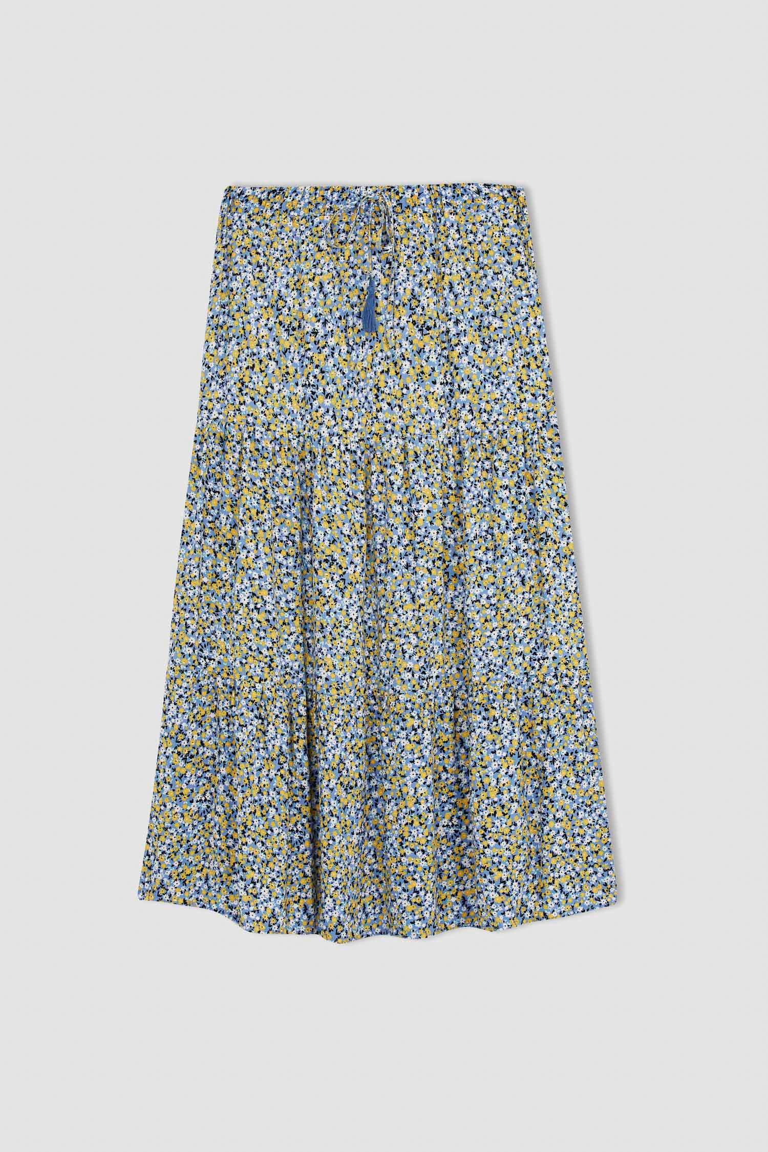 A Kesim Floral Volanlı Maxi Etek