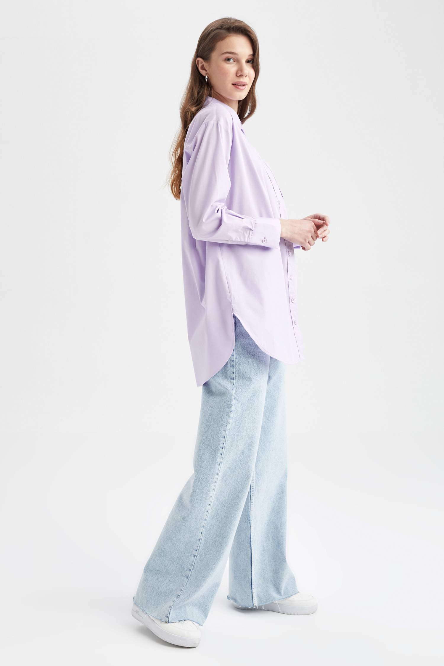 Regular Fit Tek Cepli Uzun Kollu Poplin Gömlek %100 Pamuk Tunik