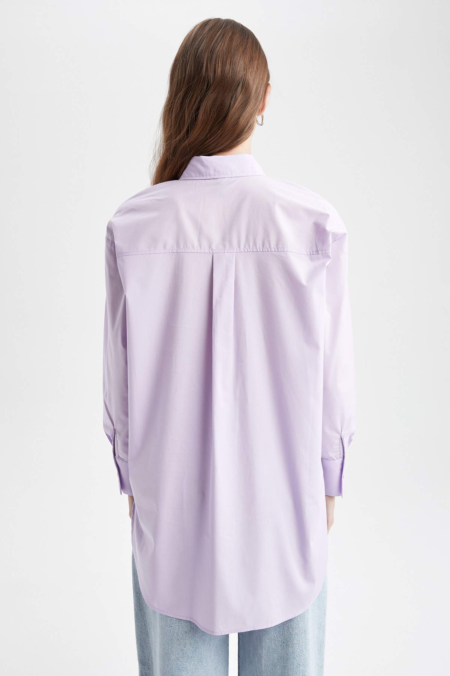 Regular Fit Tek Cepli Uzun Kollu Poplin Gömlek %100 Pamuk Tunik