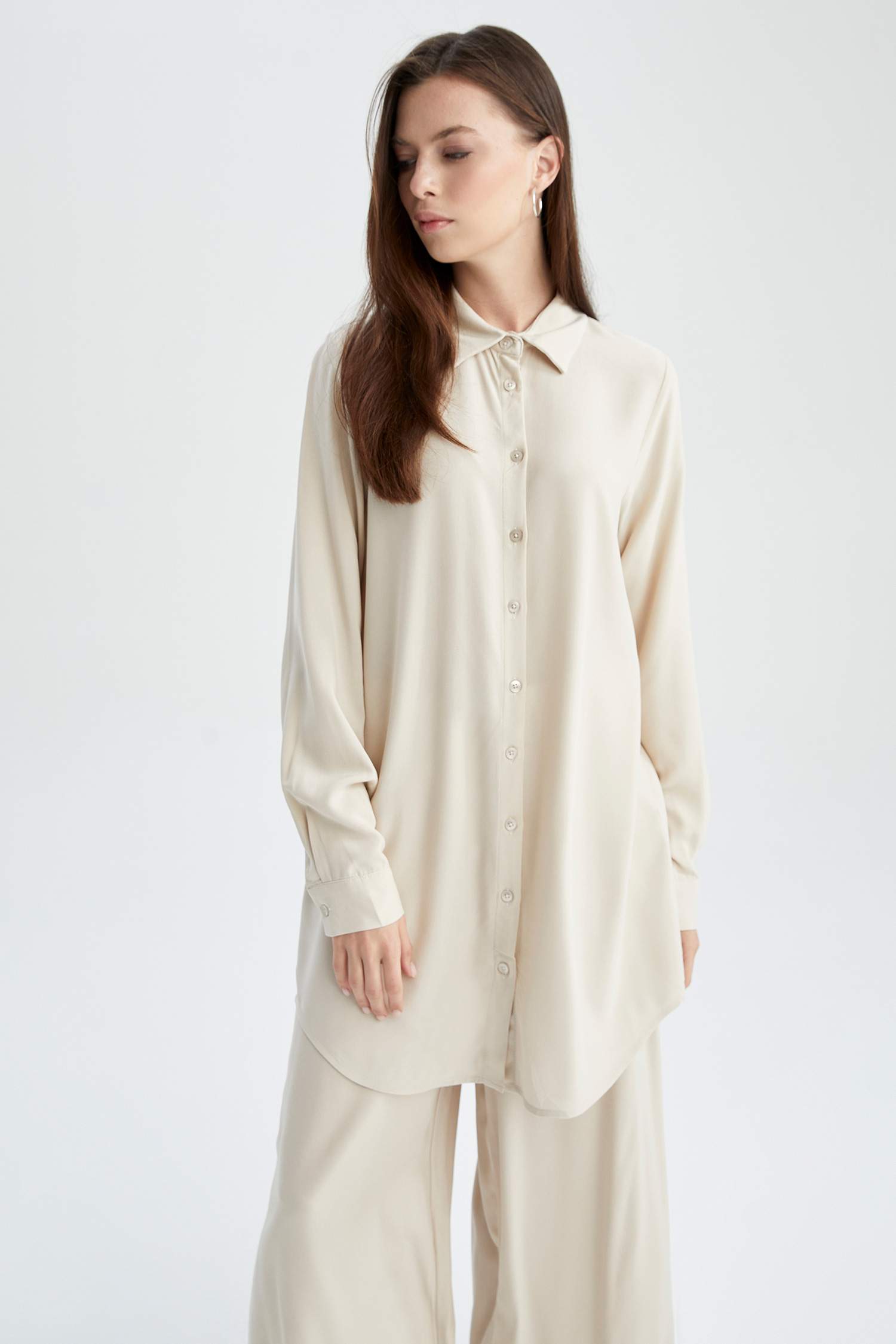 жейде мойыны вискон Ұзын Жеңді Туника