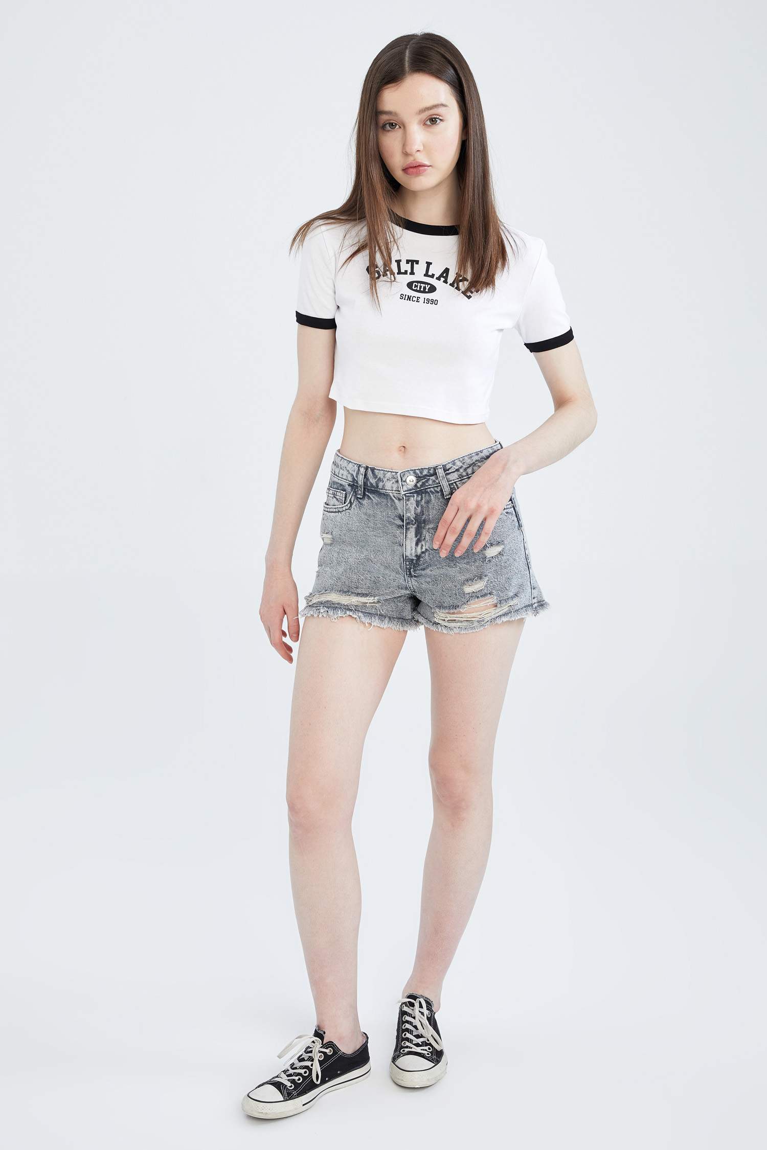 Short en jean Taille haute avec détails déchirés