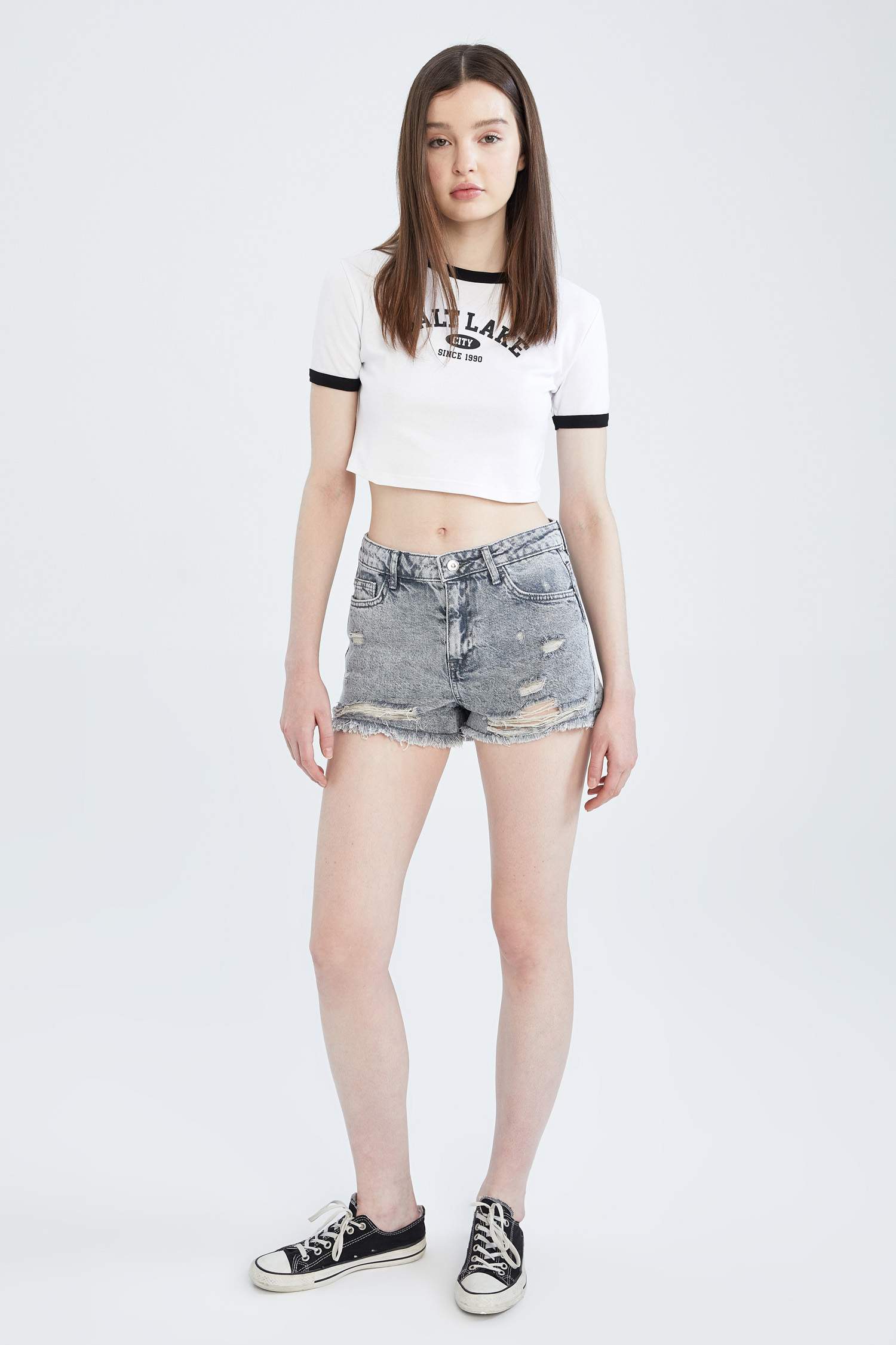 Short en jean Taille haute avec détails déchirés