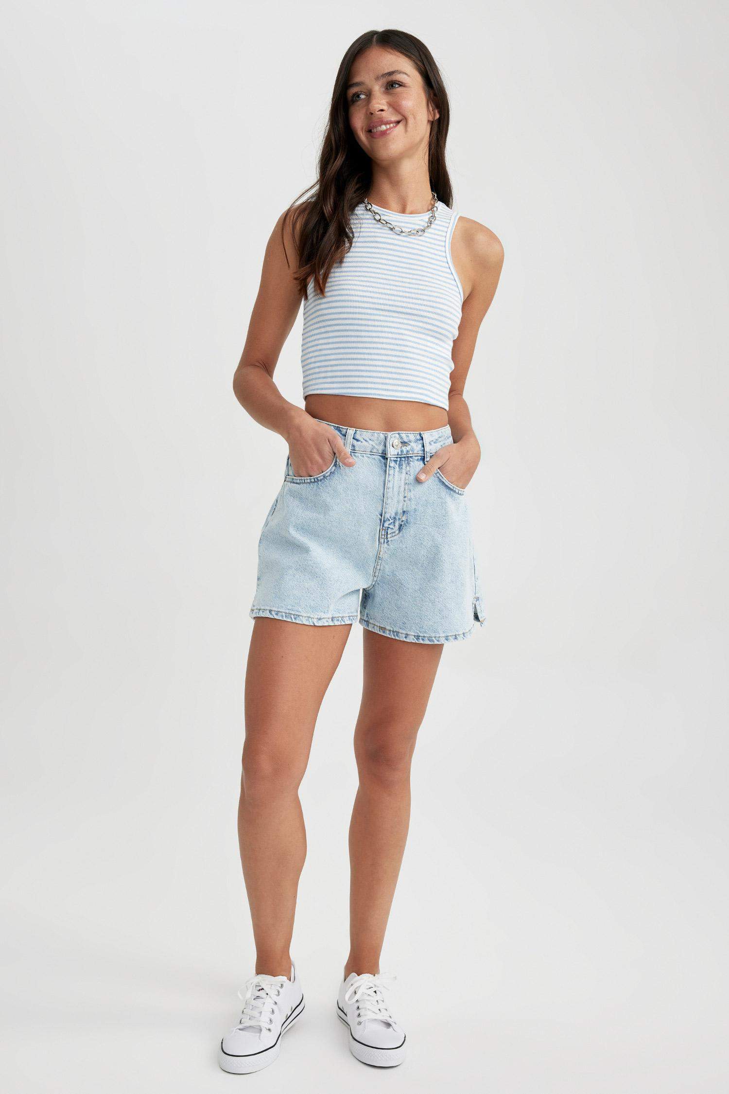 Débardeur Slim à col rond rayé et côtelé