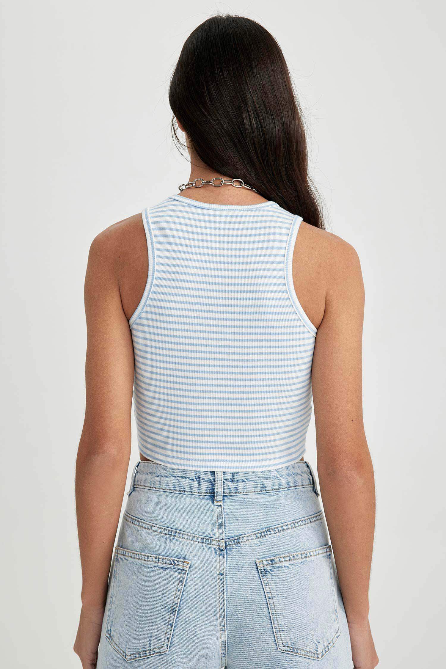 Débardeur Slim à col rond rayé et côtelé